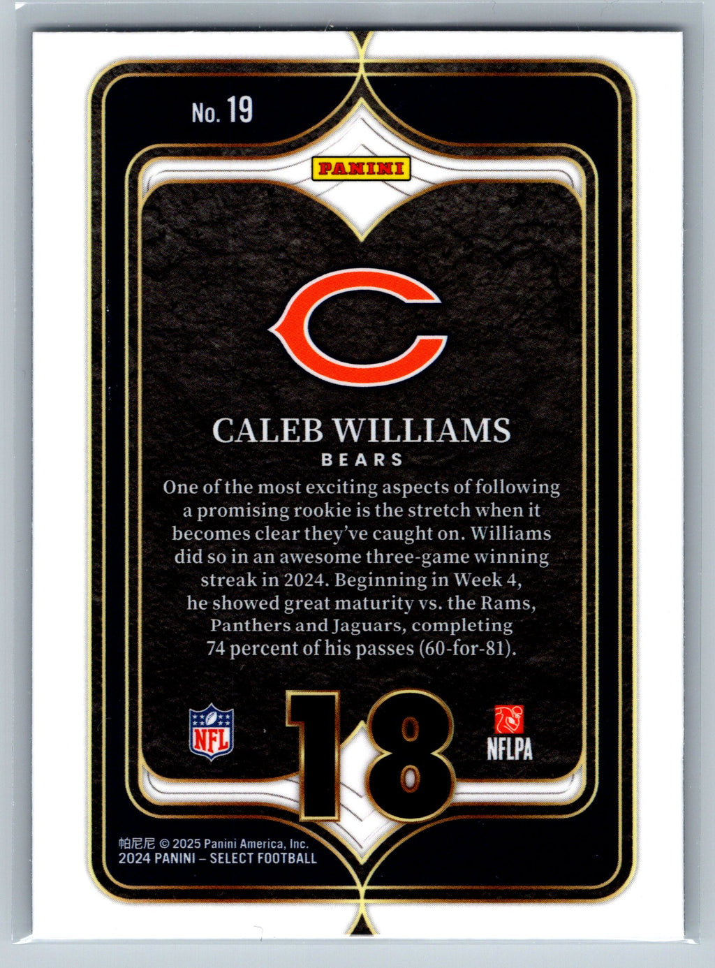 2024 Panini Select Caleb Williams Numbers Rookie Card #