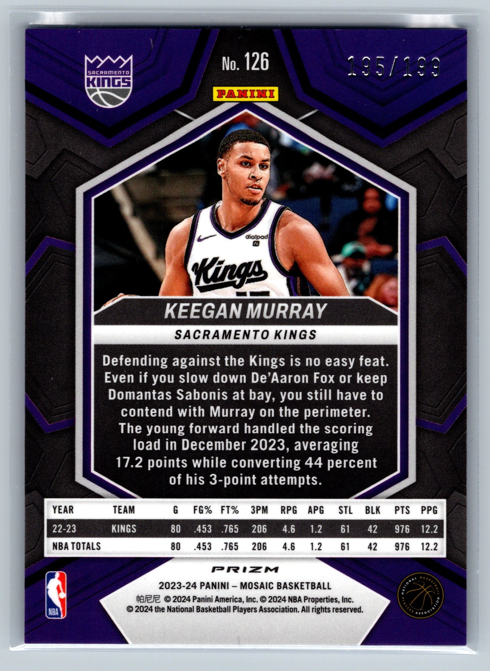 2023 Panini Mosaic Keegan Murray Blue /199 #126