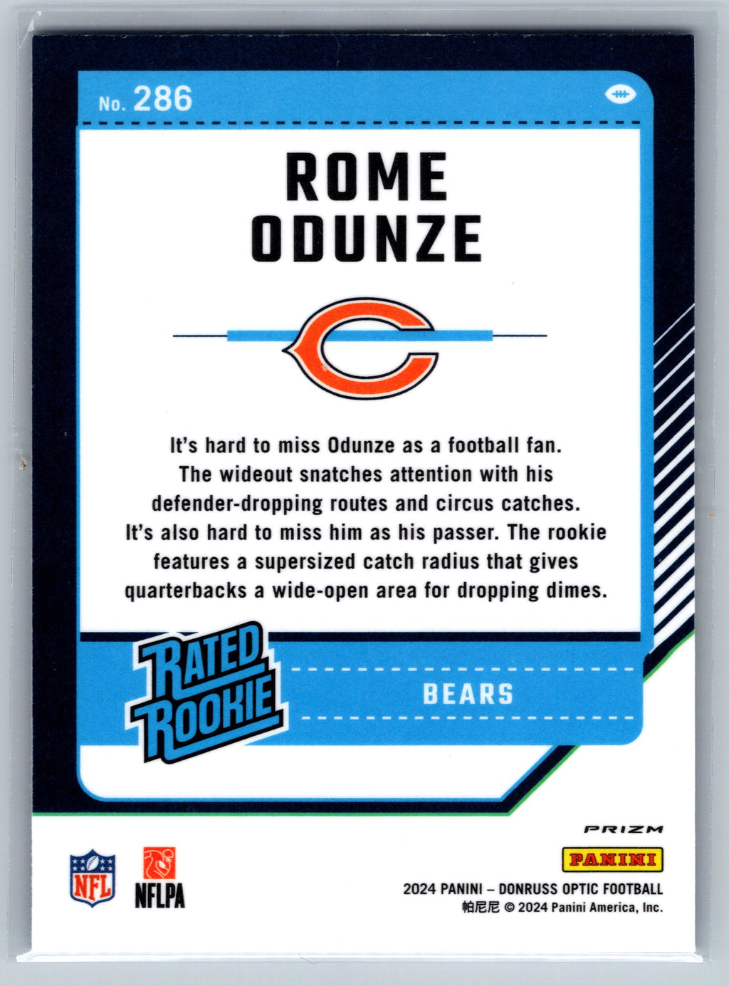 2024 Panini Optic Rome Odunze Hyper Blue Rookie Card #286