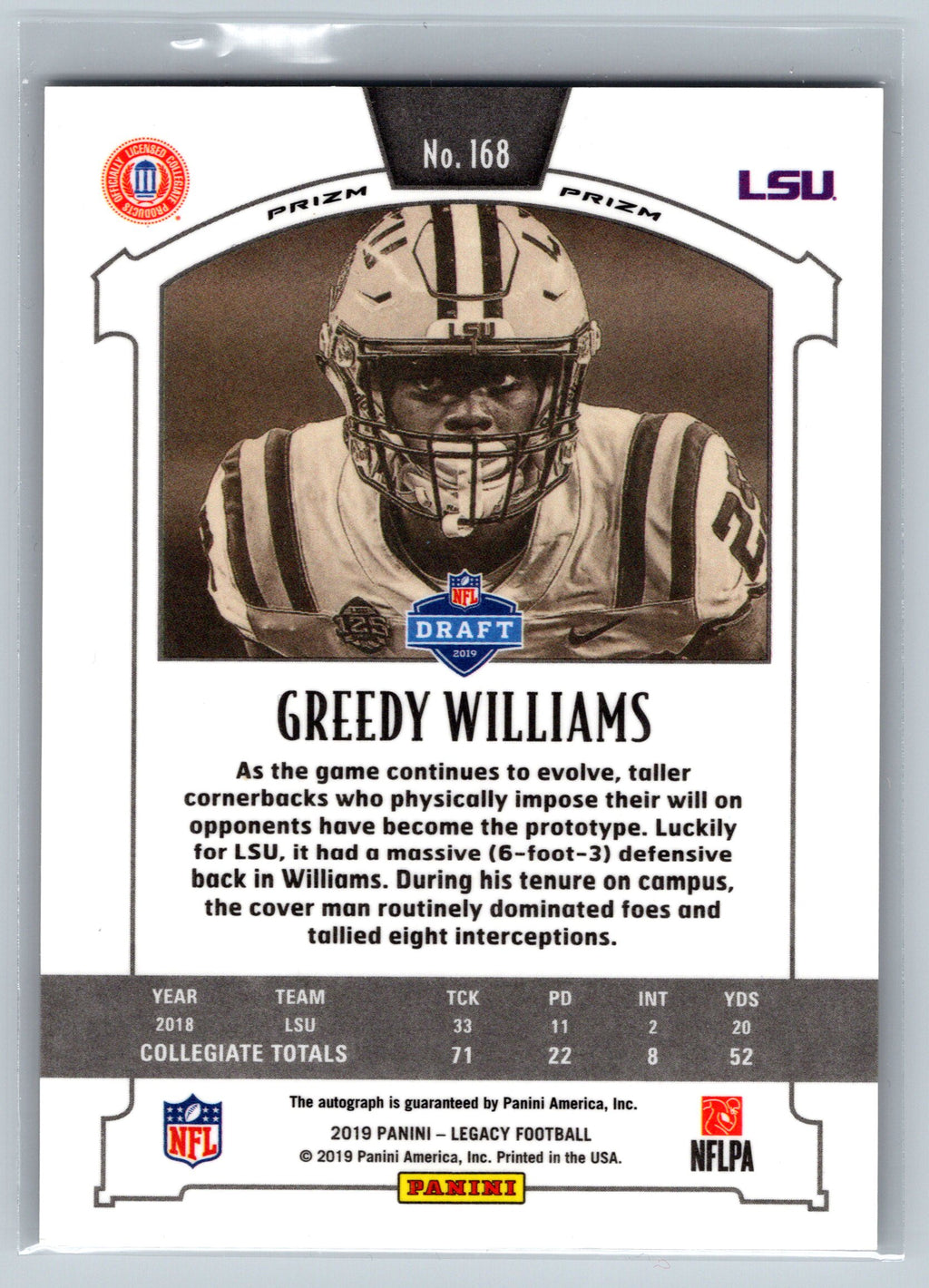 2019 Panini Legacy Greedy Williams Rookie Card Autograph #168