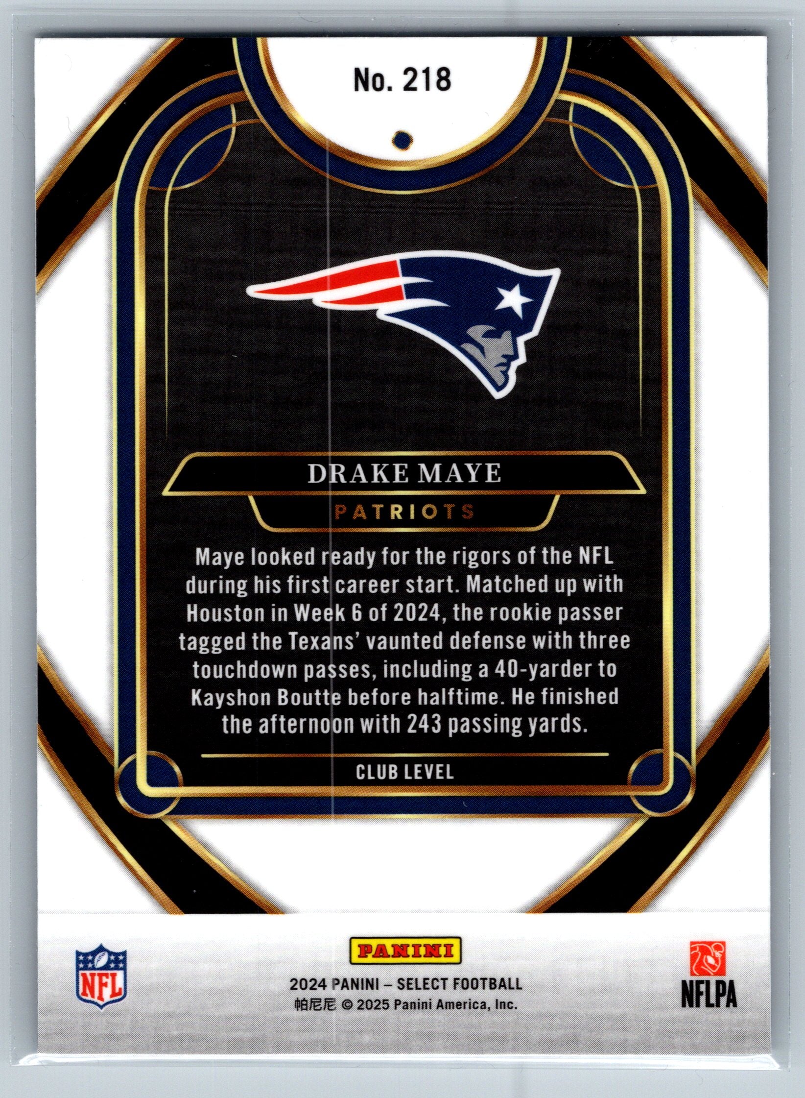 2024 Panini Select Drake Maye Club Level Rookie Card #218