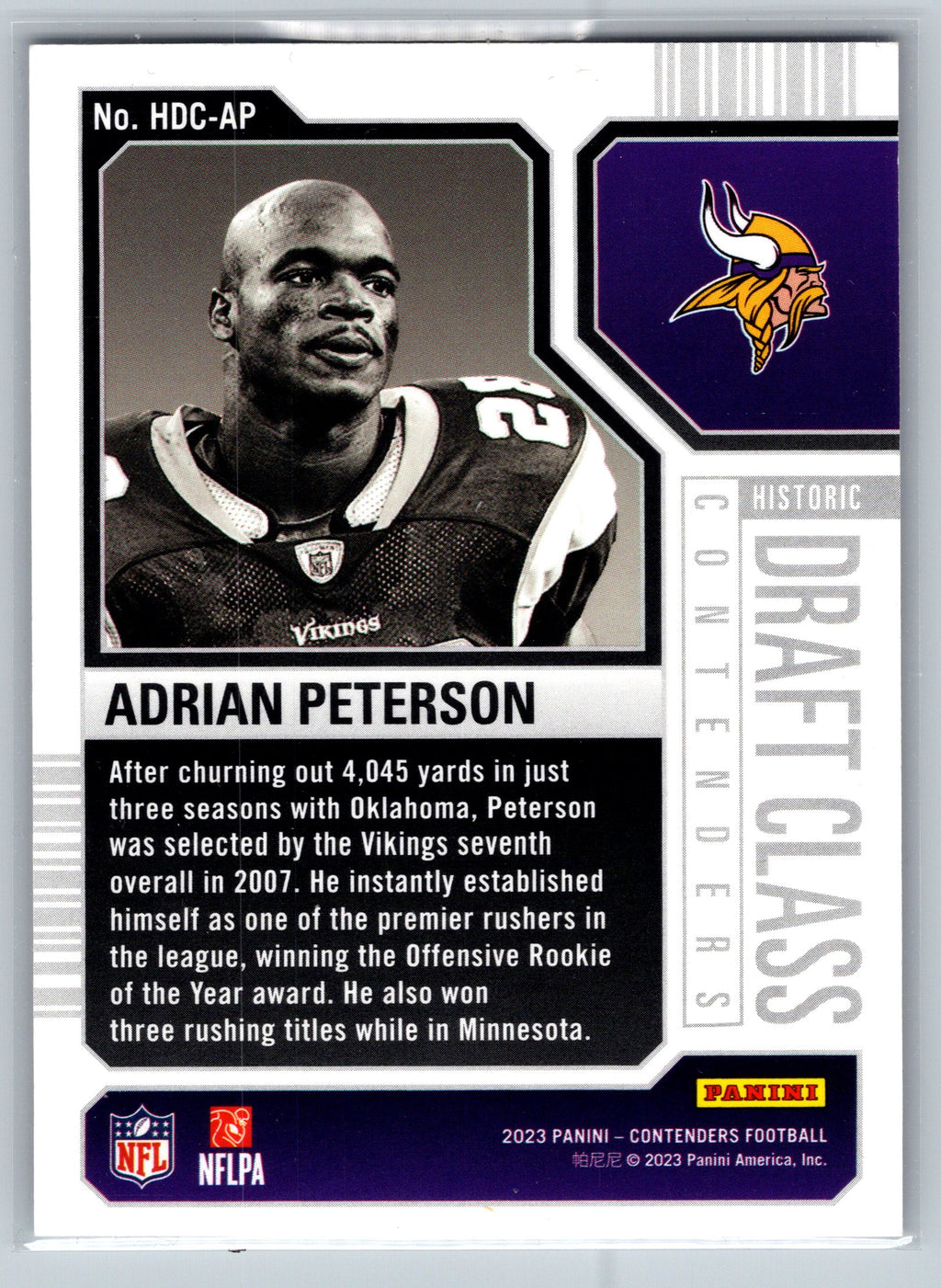2023 Panini Contenders Adrian Peterson Draft Class /149 #HDC-AP