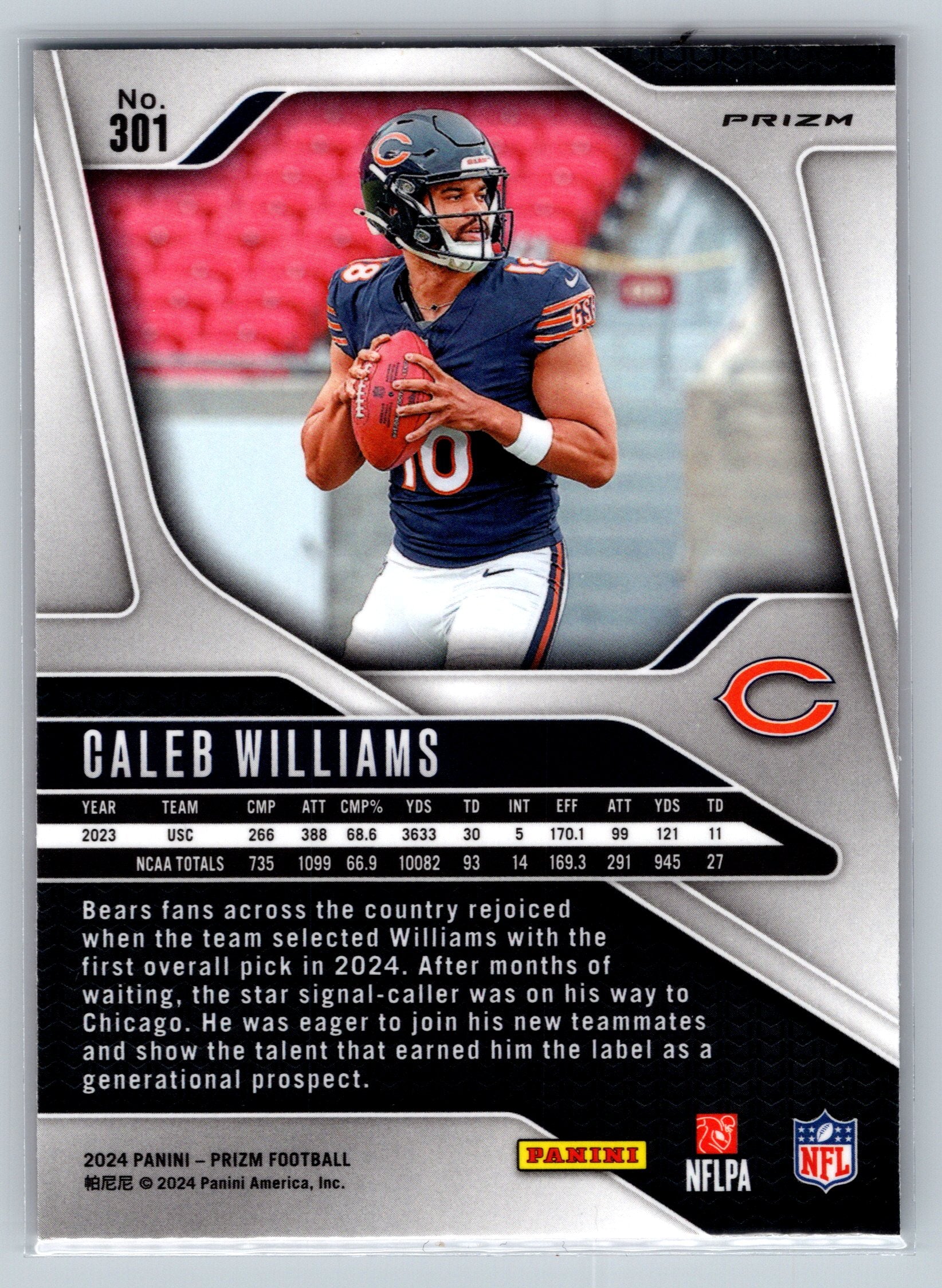 2024 Panini Prizm Caleb Williams Disco Rookie Card #301