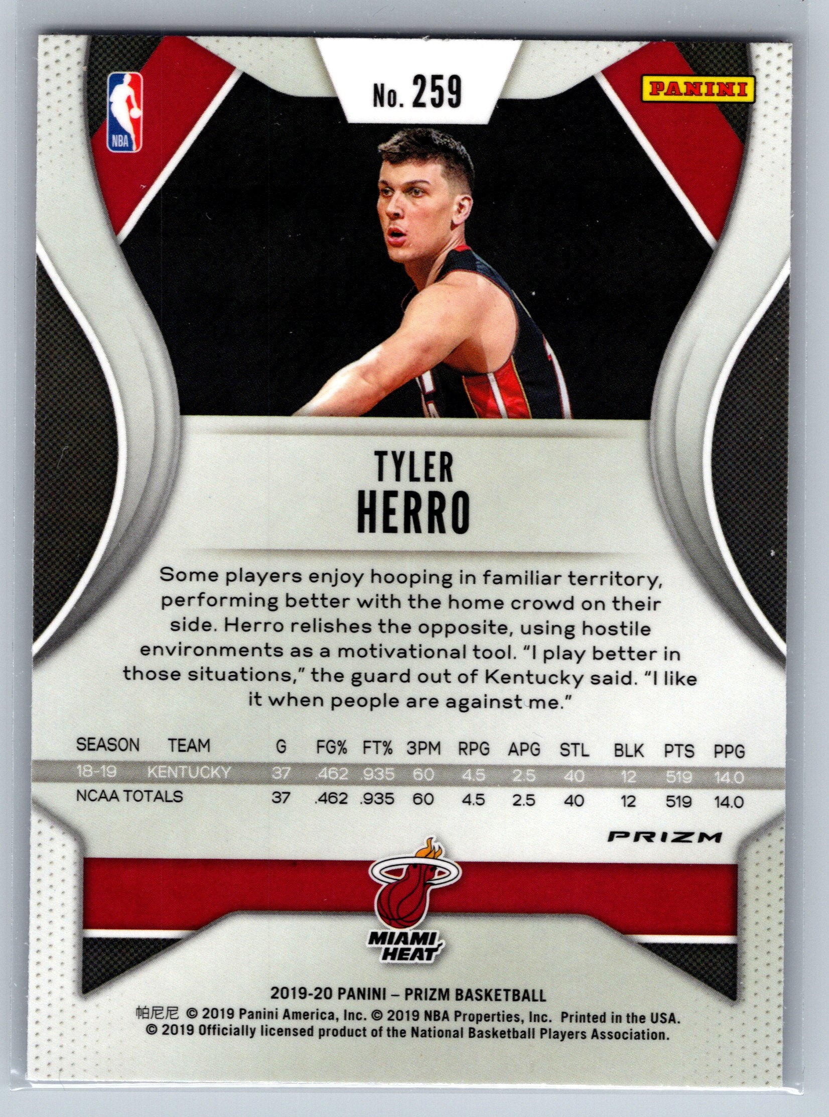 2019 Panini Prizm Tyler Herro Red White Blue Rookie Card #259