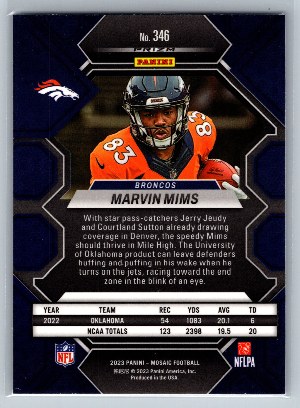 2023 Panini Mosaic Marvin Mims Holo Rookie Card #346