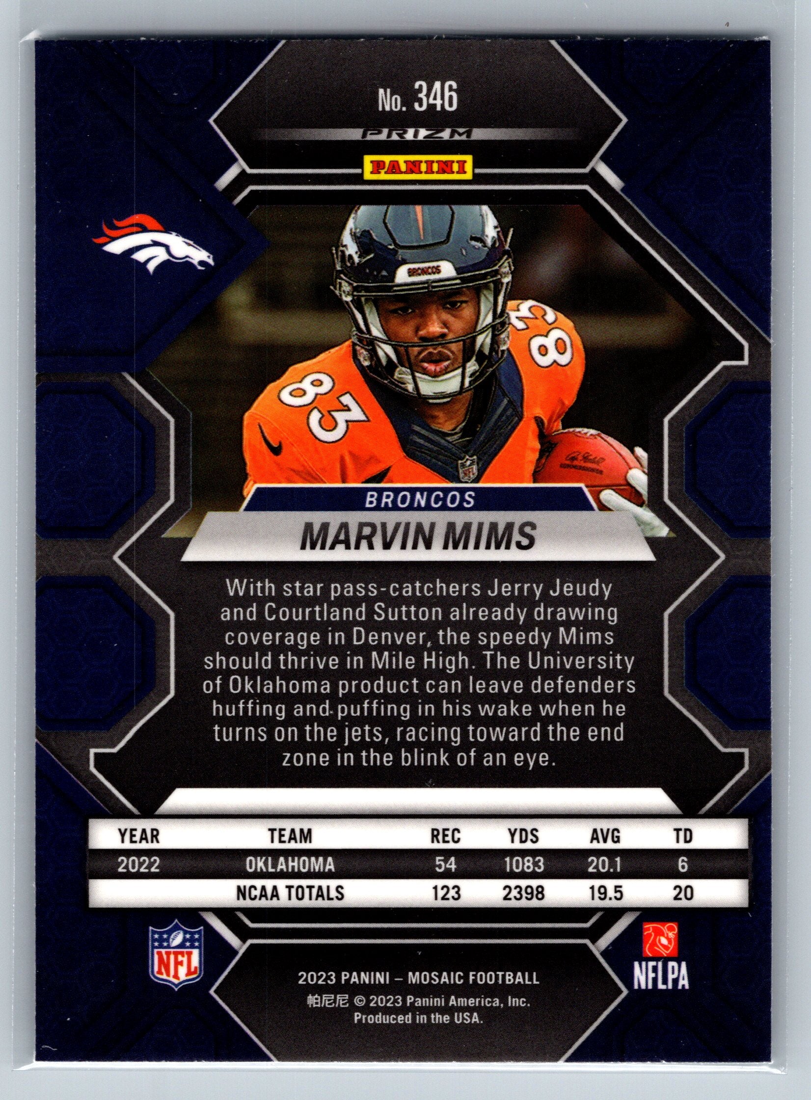 2023 Panini Mosaic Marvin Mims Holo Rookie Card #346