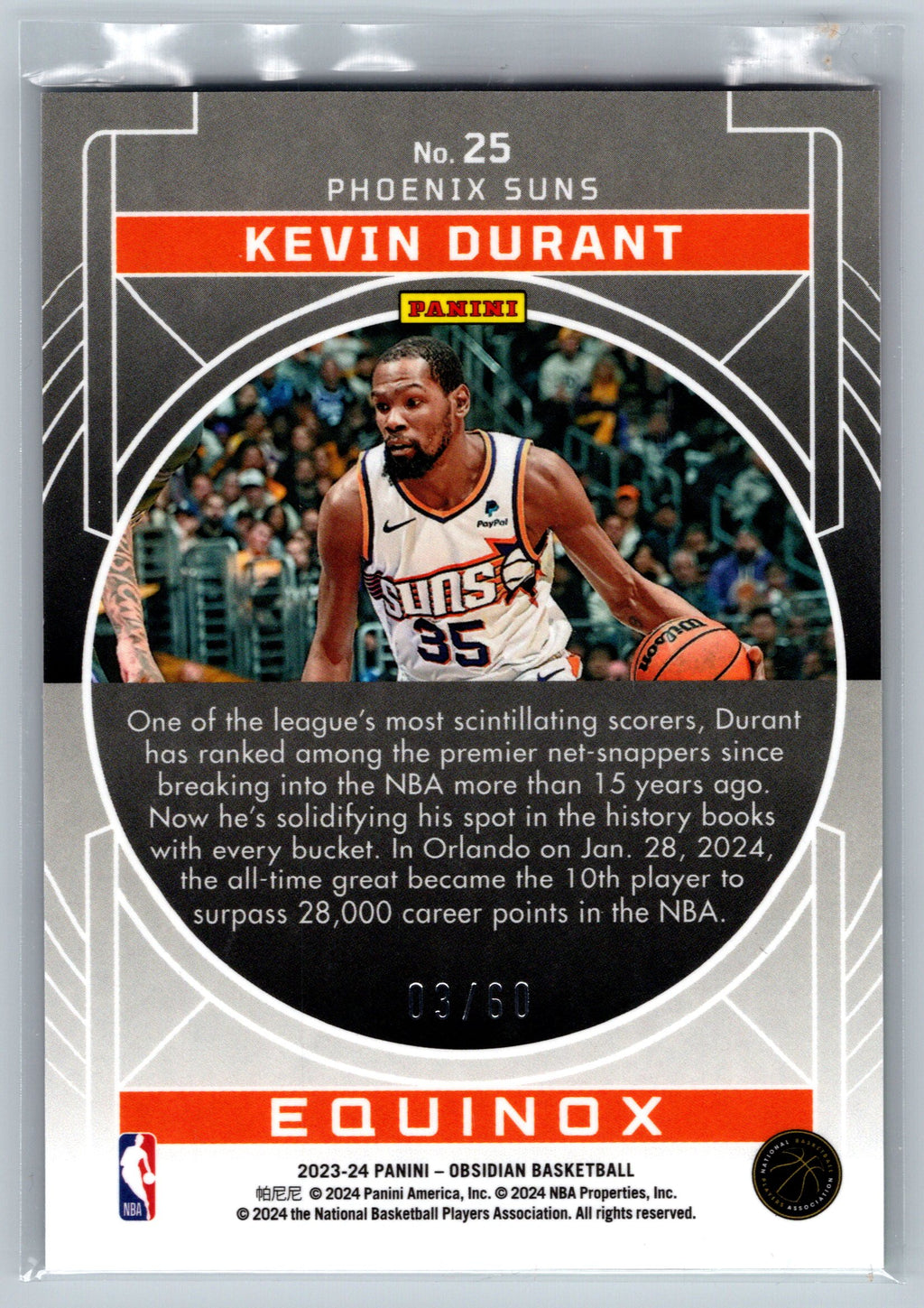 2023 Panini Obsidian Equniox Kevin Durant /60 #25