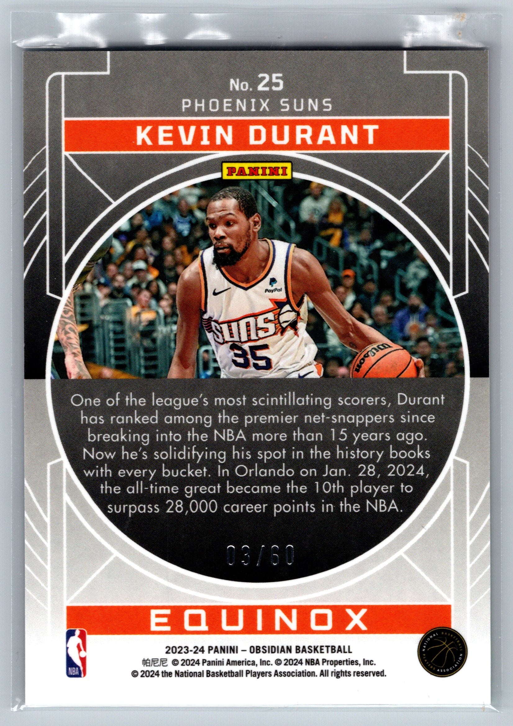 2023 Panini Obsidian Equniox Kevin Durant /60 #25