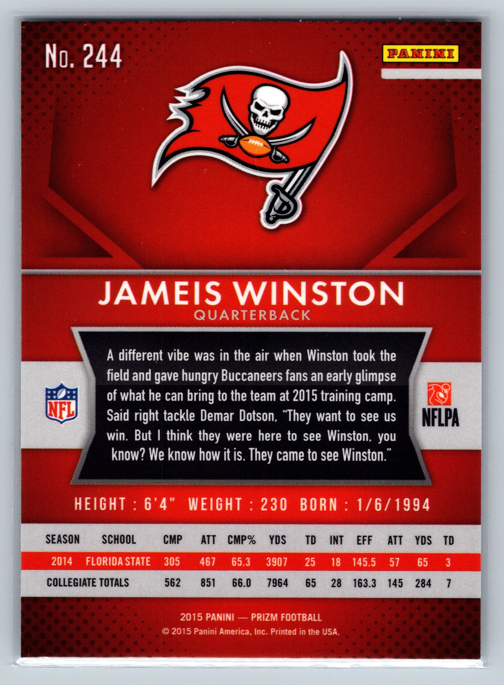 2015 Panini Prizm Jameis Winston Rookie Card #244