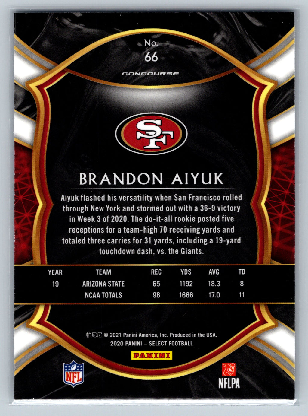 2020 Panini Select Brandon Aiyuk Concourse Level Rookie Card #66