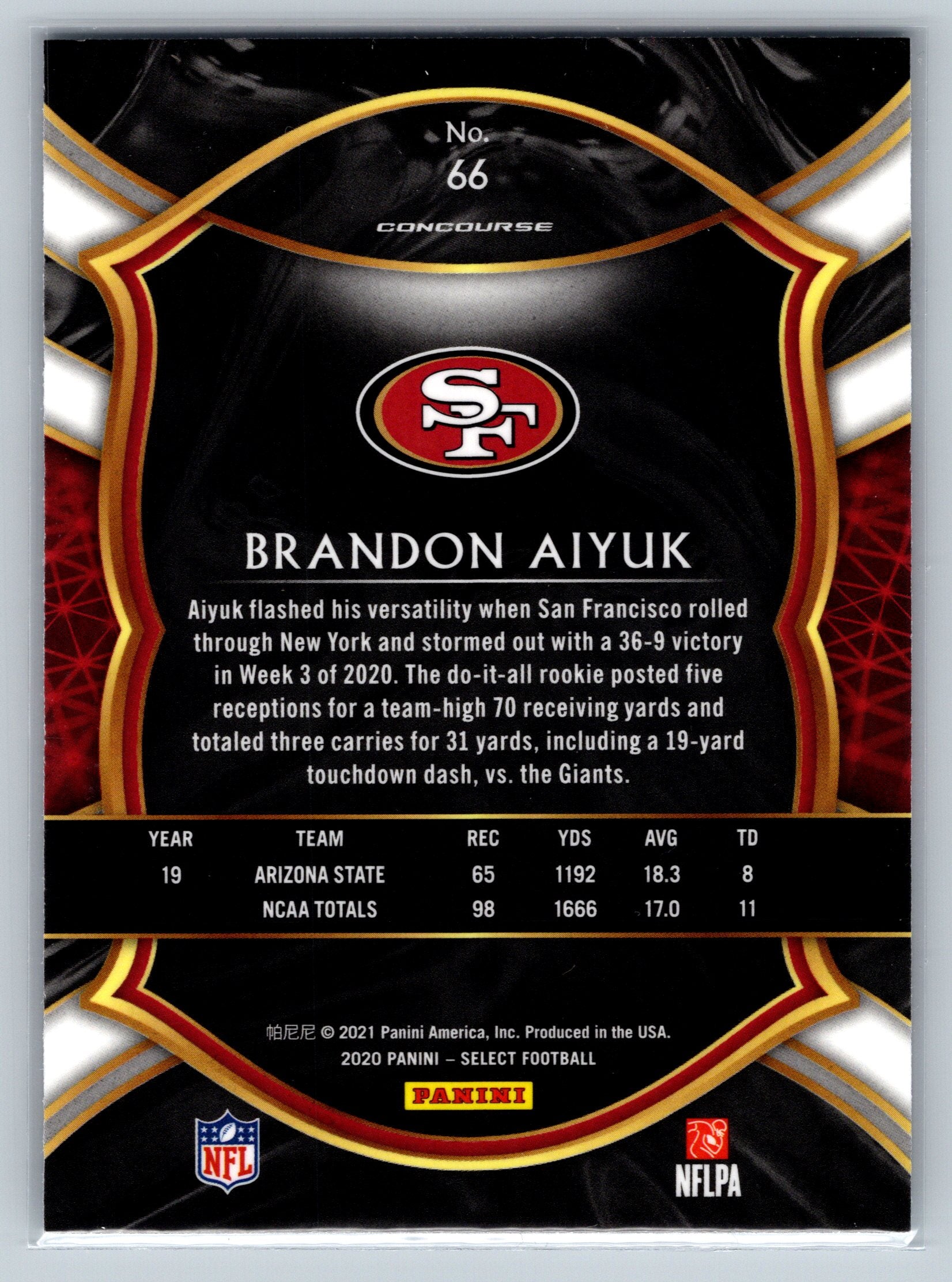 2020 Panini Select Brandon Aiyuk Concourse Level Rookie Card #66