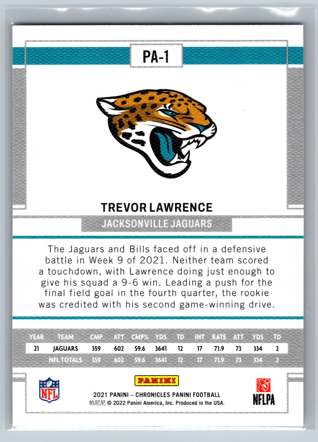 2021 Panini Chronicles Trevor Lawrence Rookie Card #PA-1