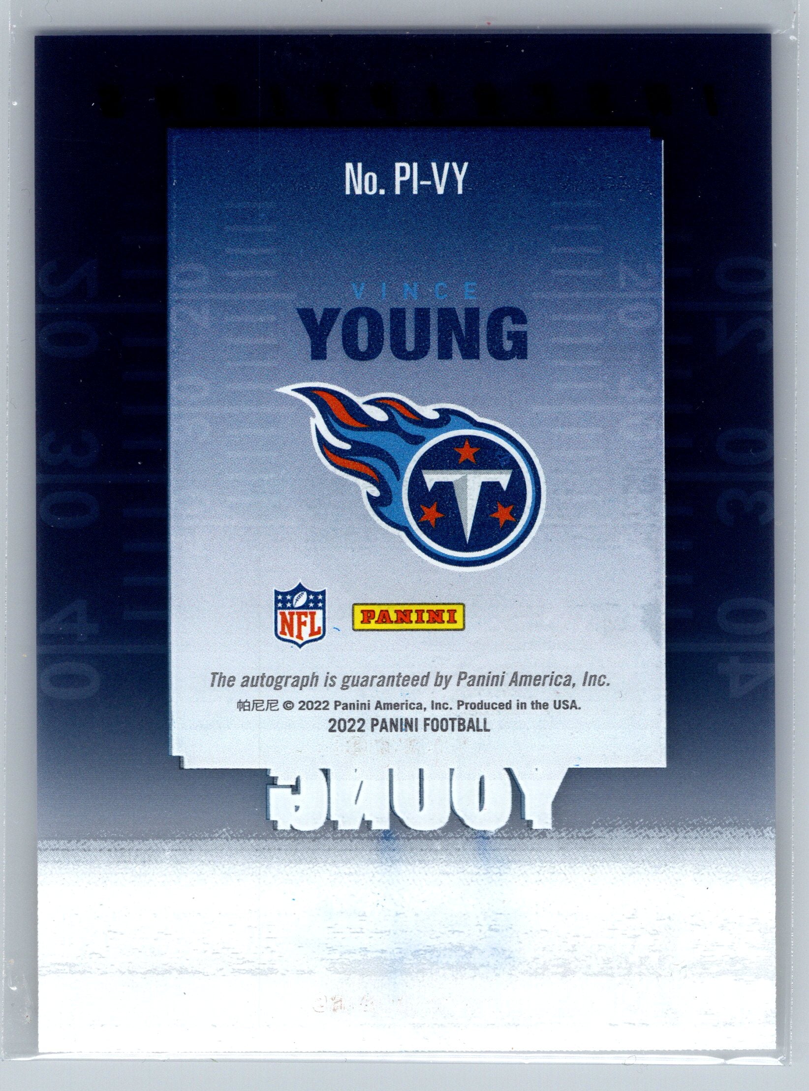 2022 Panini Pinnacle Vince Young On Card Autograph #PI-VY