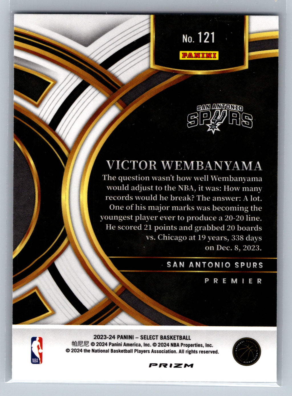 2023 Panini Select Victor Wembanyama Tectonic Premier Level Rookie Card #121
