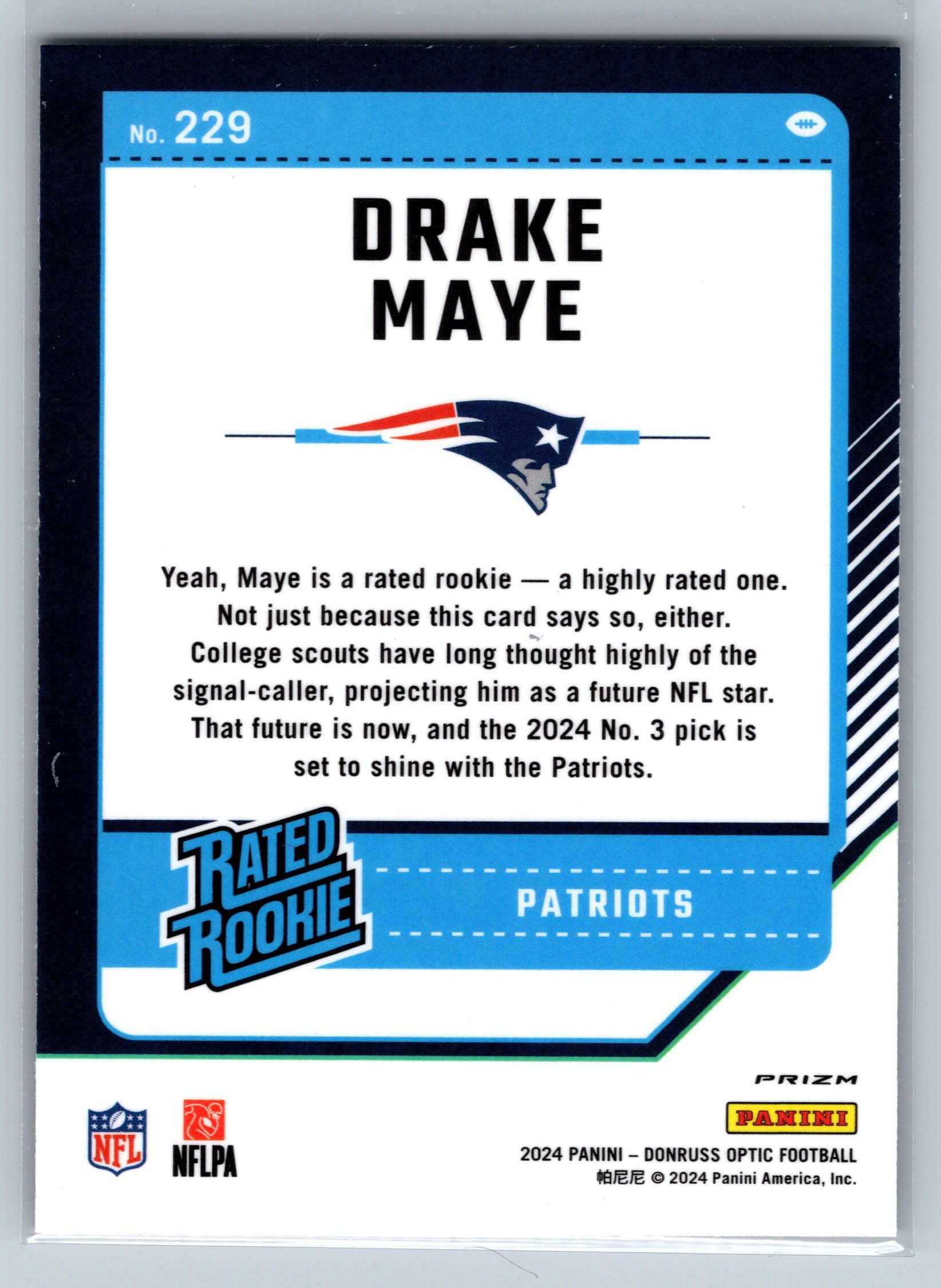 2024 Panini Optic Drake Maye Purple Scope Rookie Card #229