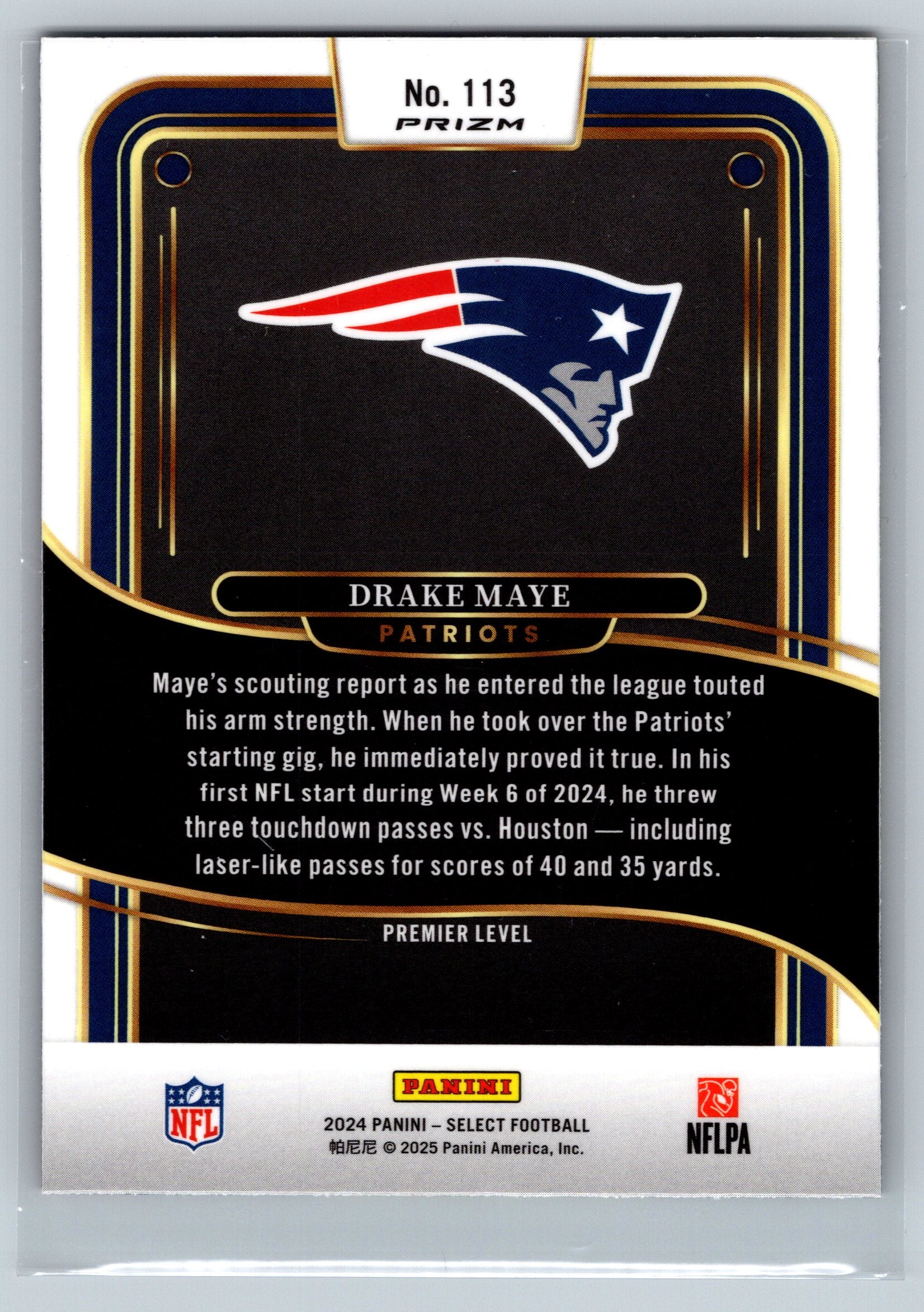 2024 Panini Select Drake Maye Red Yellow Premier Level Rookie Card #113