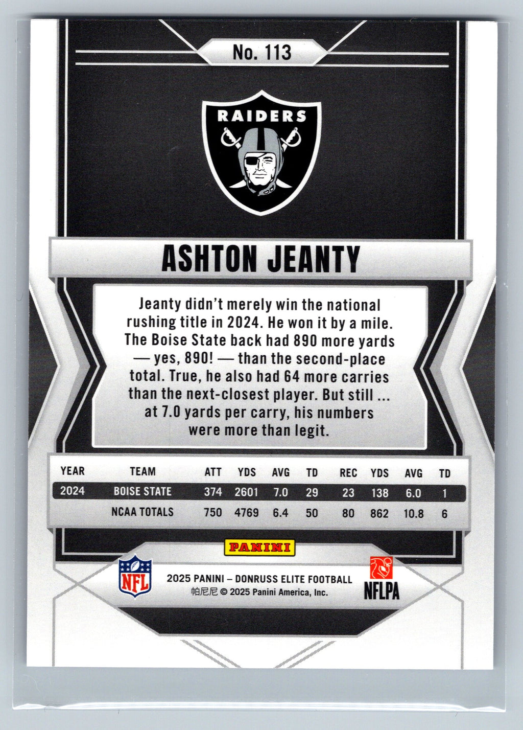 2025 Panini Donruss Elite Ashton Jeanty Lavender Pyramids Rookie Card /649 #113