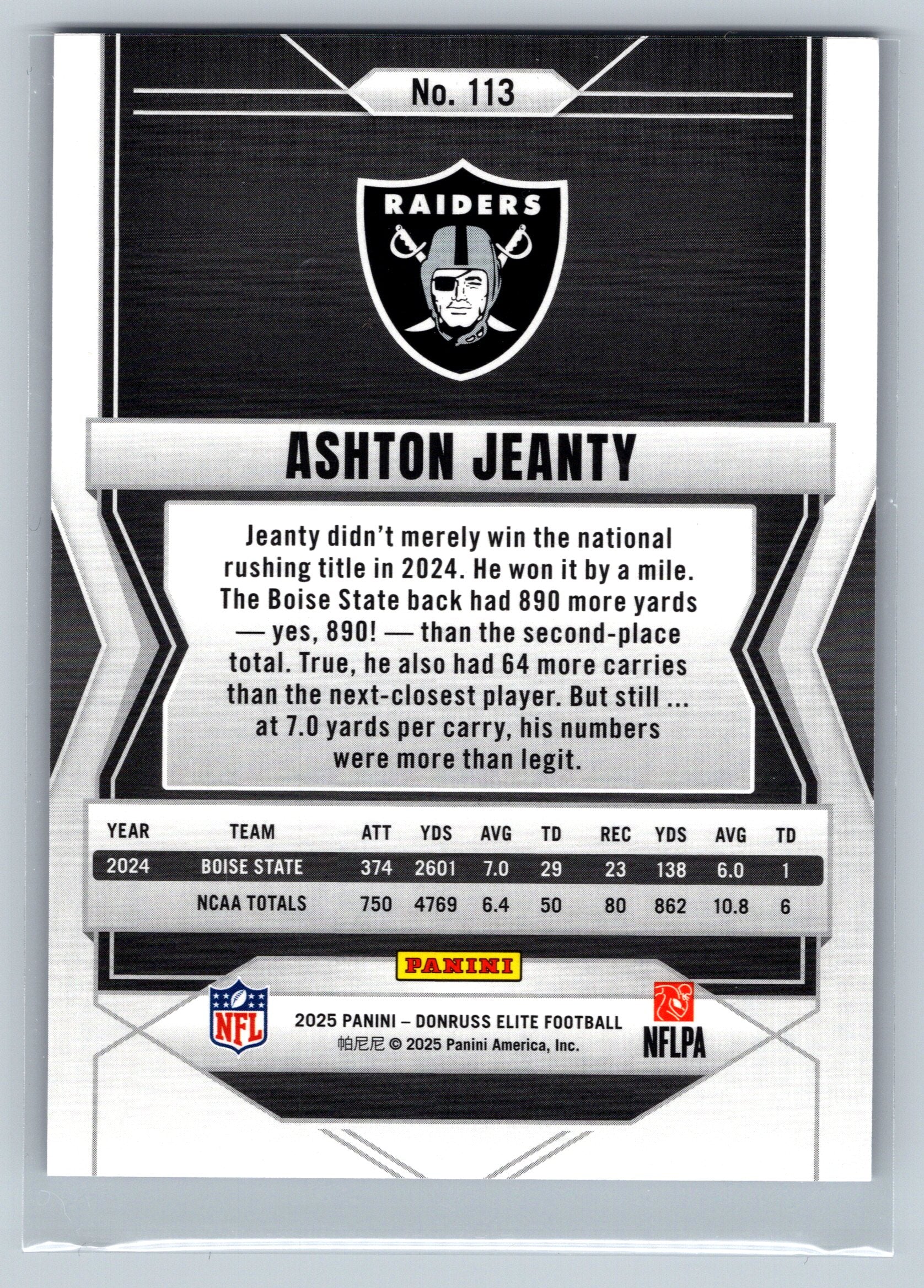 2025 Panini Donruss Elite Ashton Jeanty Lavender Pyramids Rookie Card /649 #113