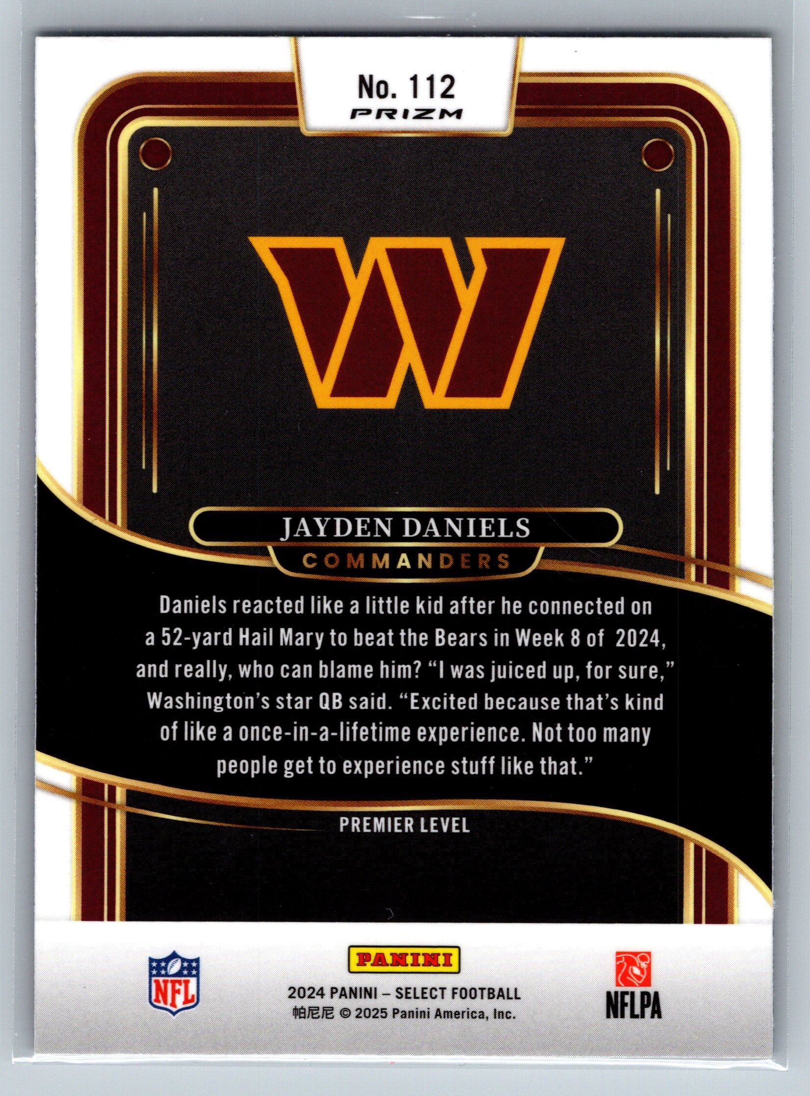 2024 Panini Select Jayden Daniels Red Yellow Premier Level Rookie Card #112