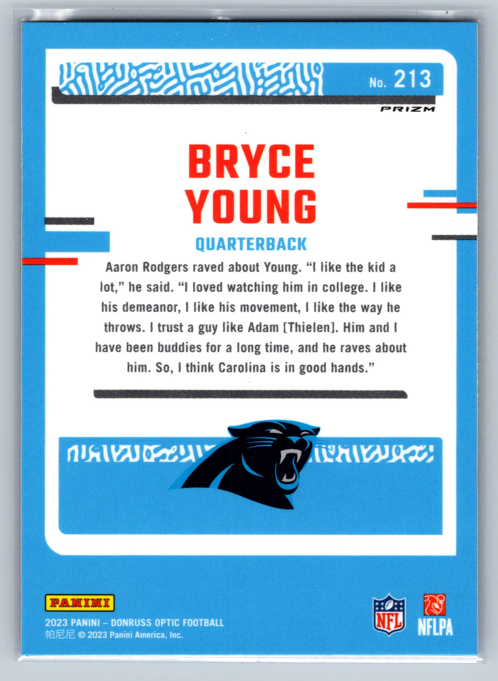 2023 Panini Optic Bryce Young Blue Hyper Rookie Card #213