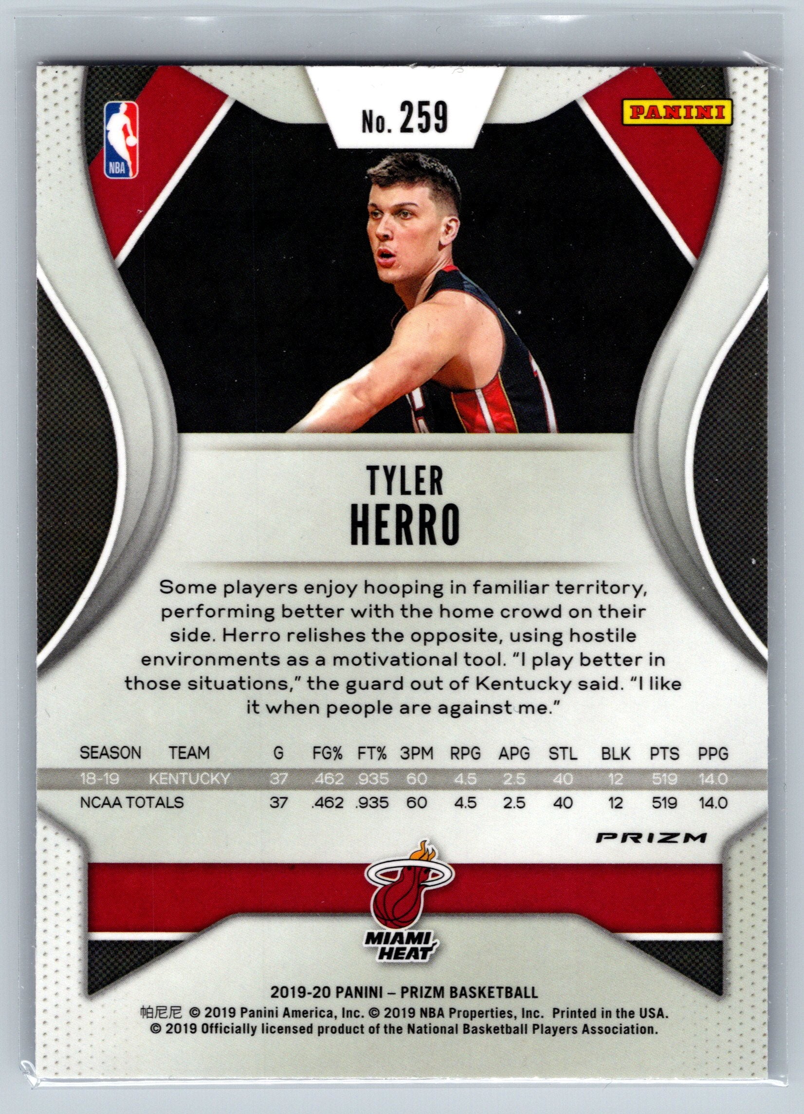 2019 Panini Prizm Tyler Herro Red White Blue Rookie Card #259