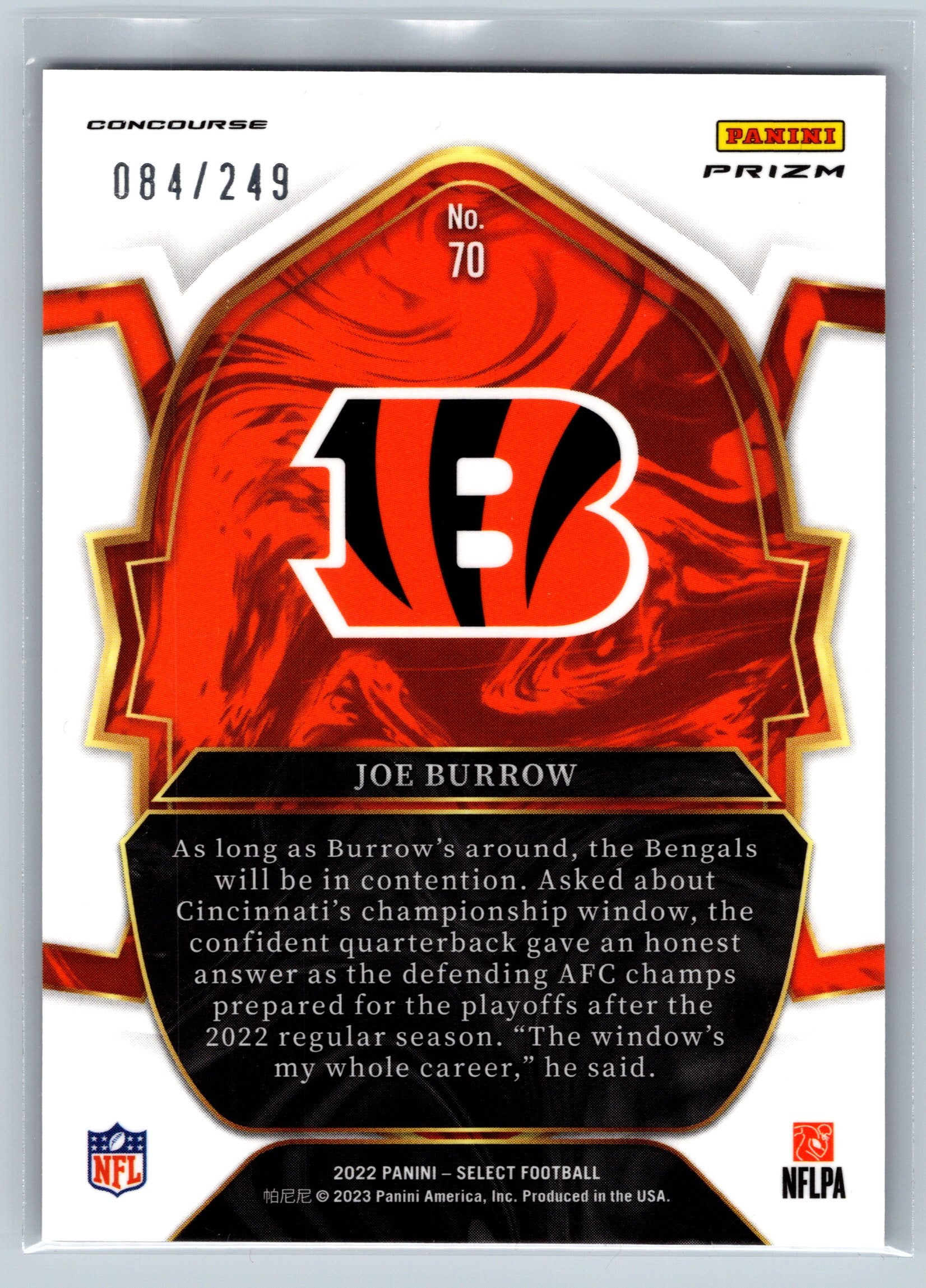 2022 Panini Select Joe Burrow Red White Blue Concourse Level /249 #70