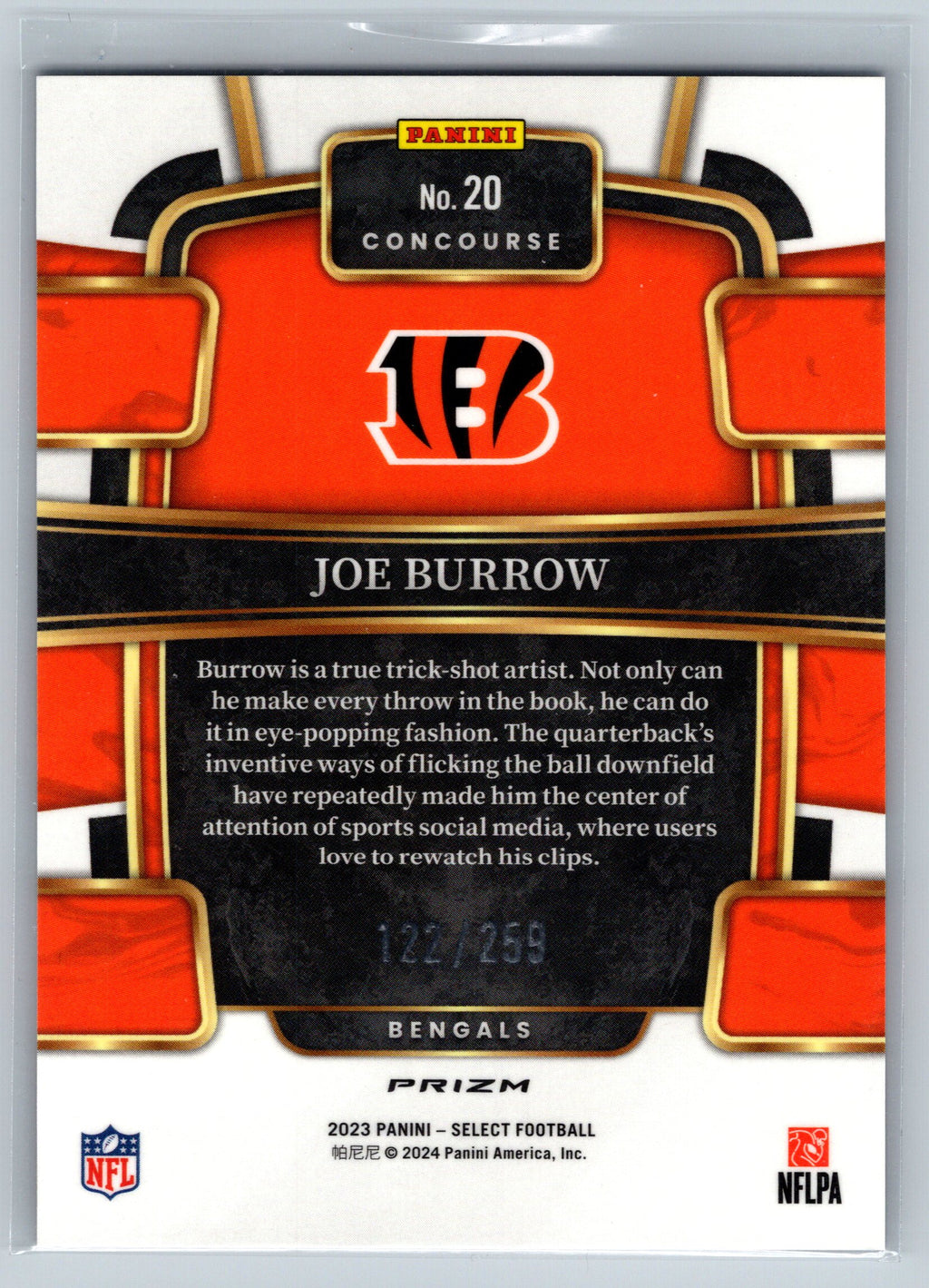 2023 Panini Select Joe Burrow Red White Blue Concourse Level /259 #20
