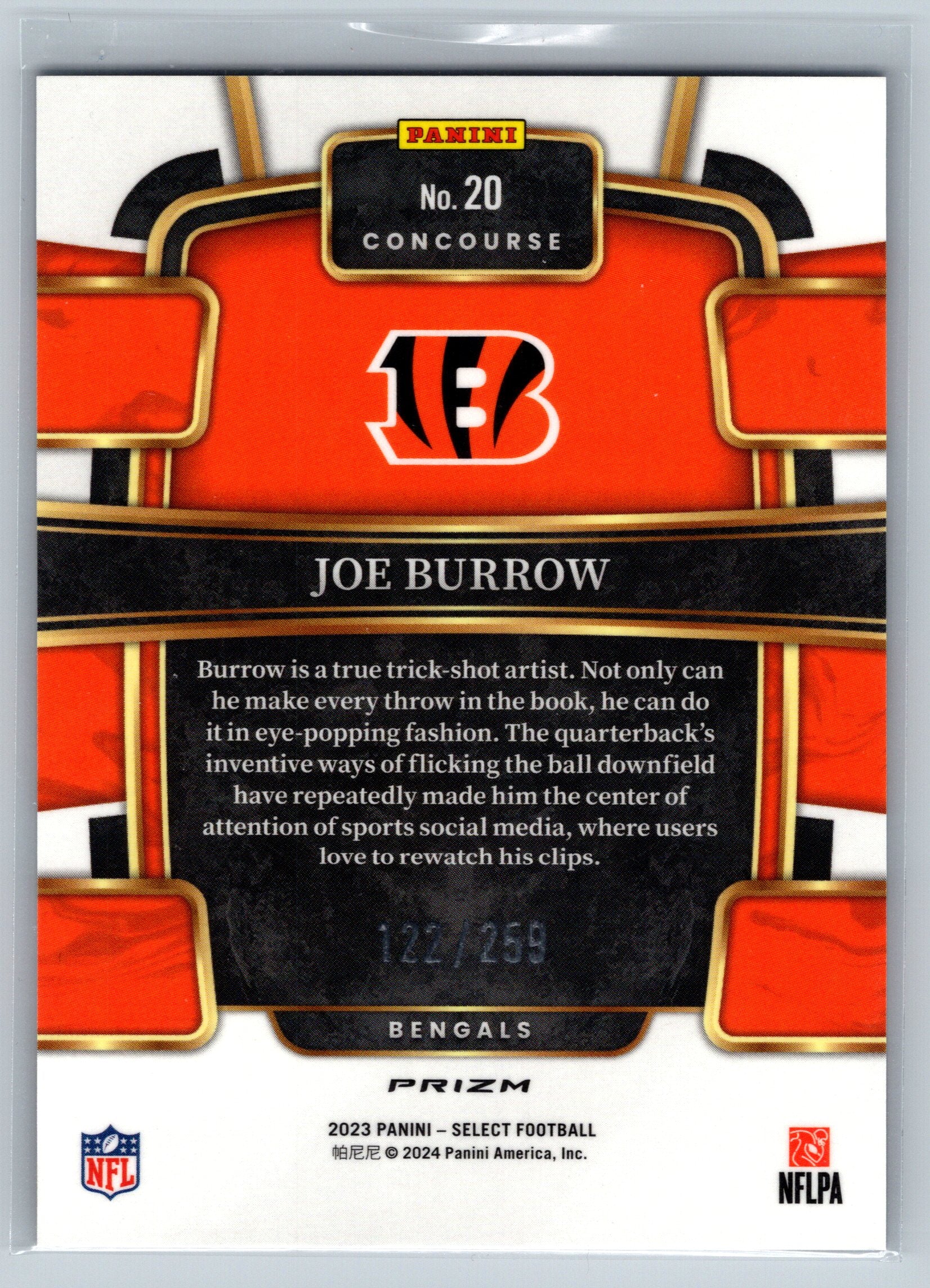 2023 Panini Select Joe Burrow Red White Blue Concourse Level /259 #20