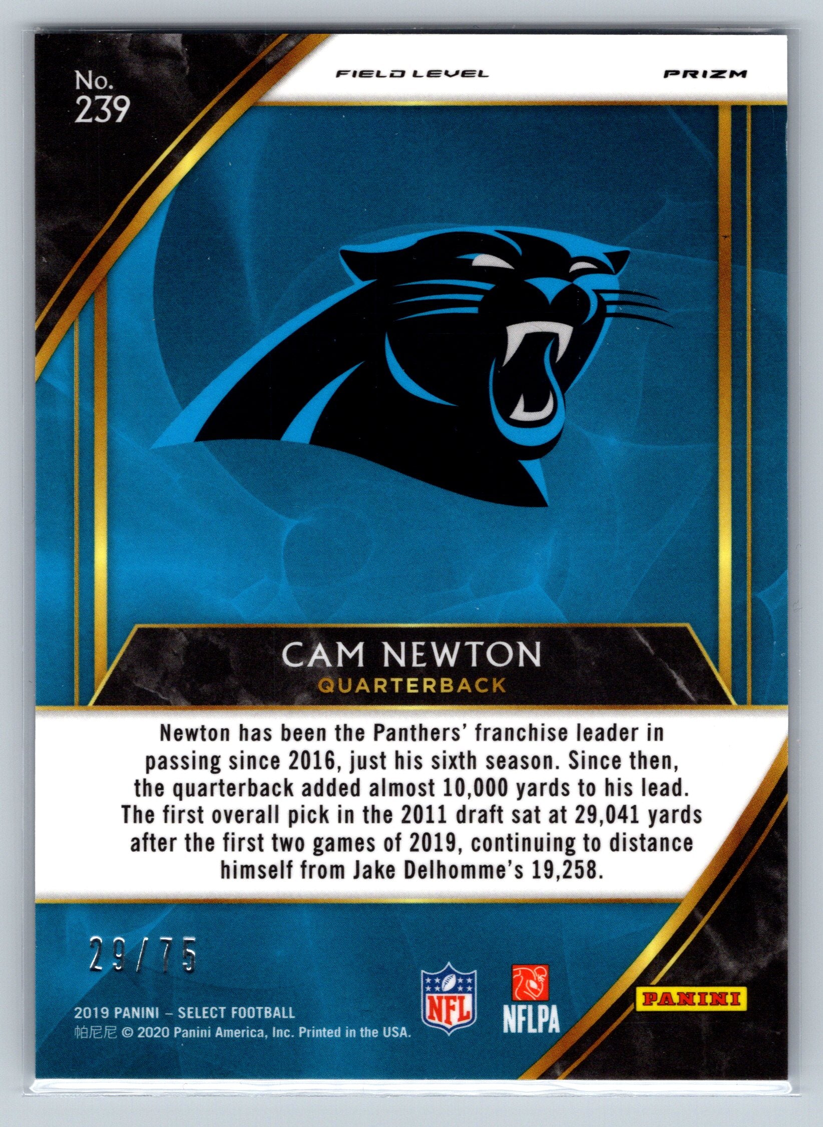 2019 Panini Select Cam Newton Field Level /75 #239