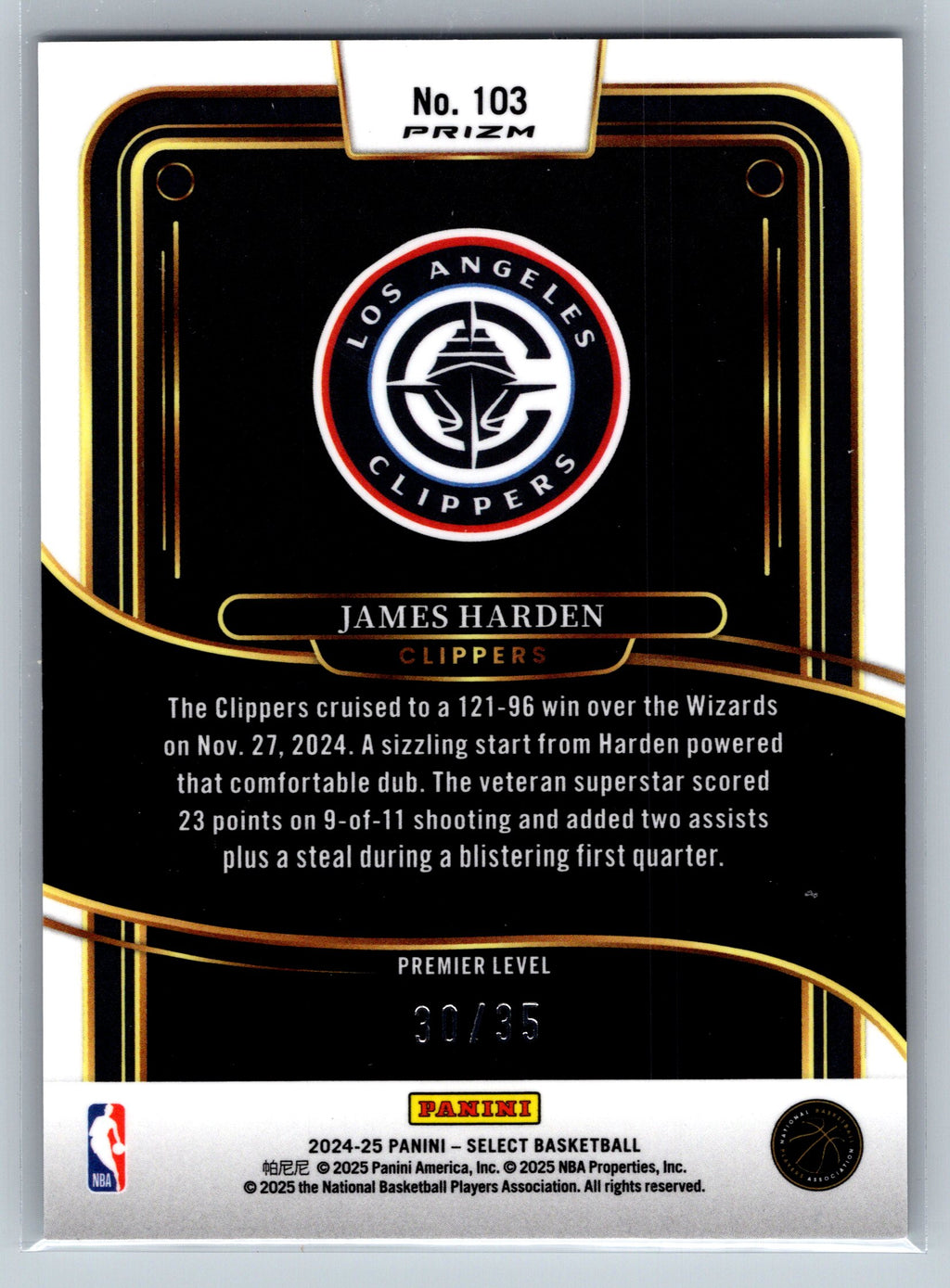 2024 Panini Select James Harden White Scope Premier Level /35 #103