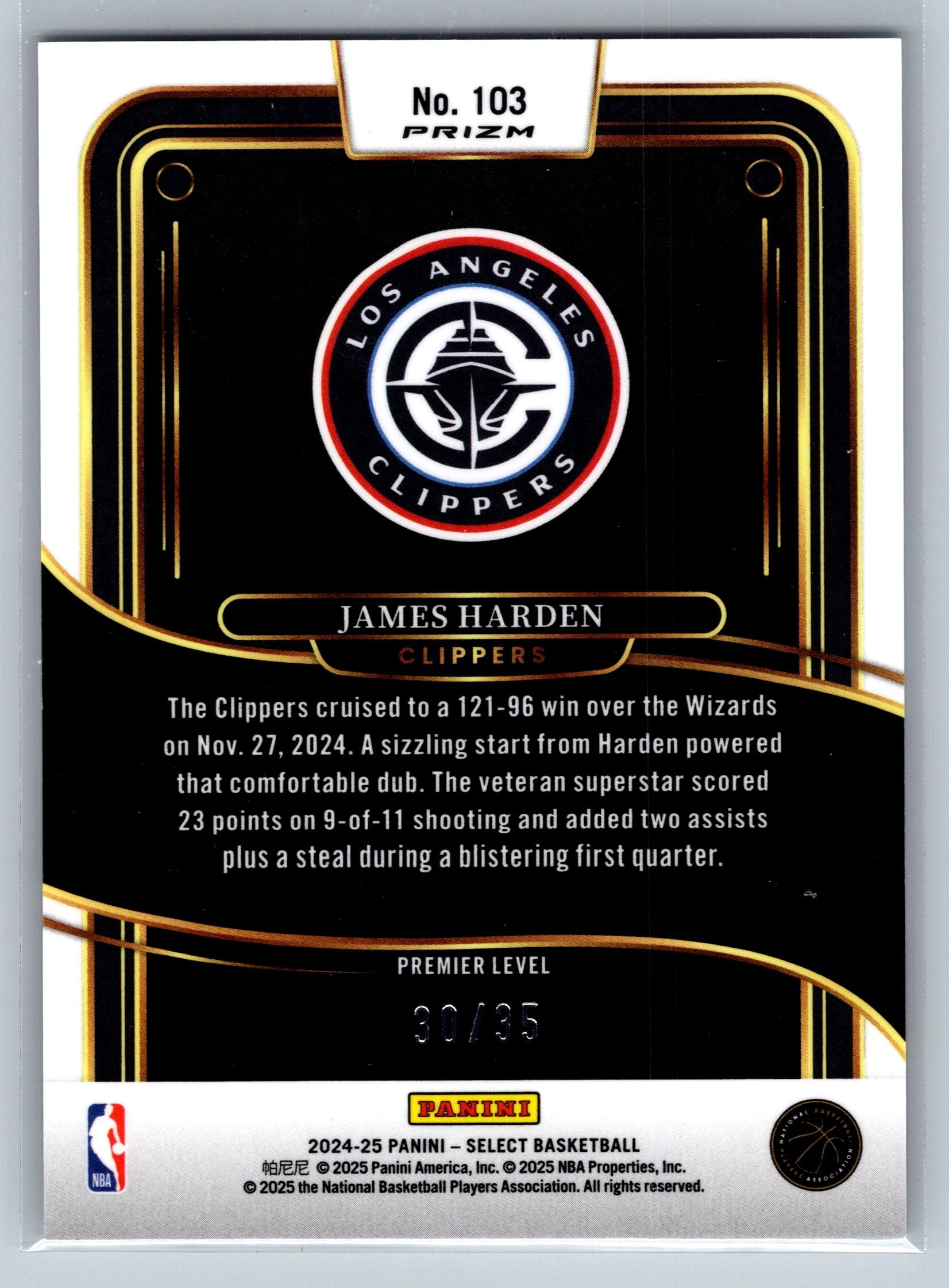 2024 Panini Select James Harden White Scope Premier Level /35 #103