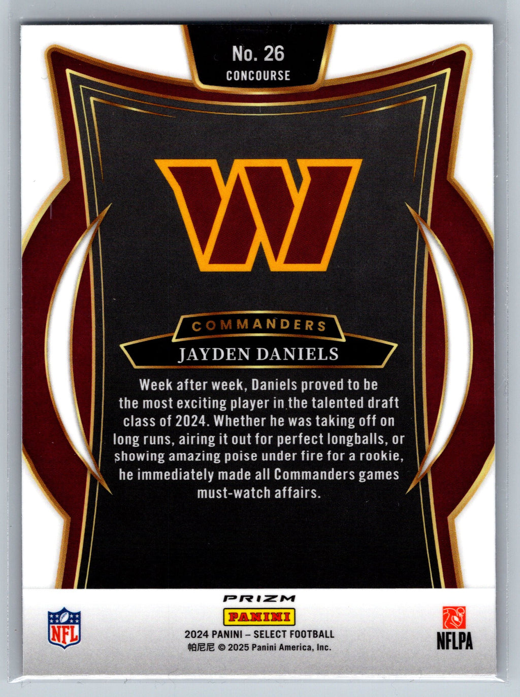 2024 Panini Select Jayden Daniels Red Black Concourse Level Rookie Card #26
