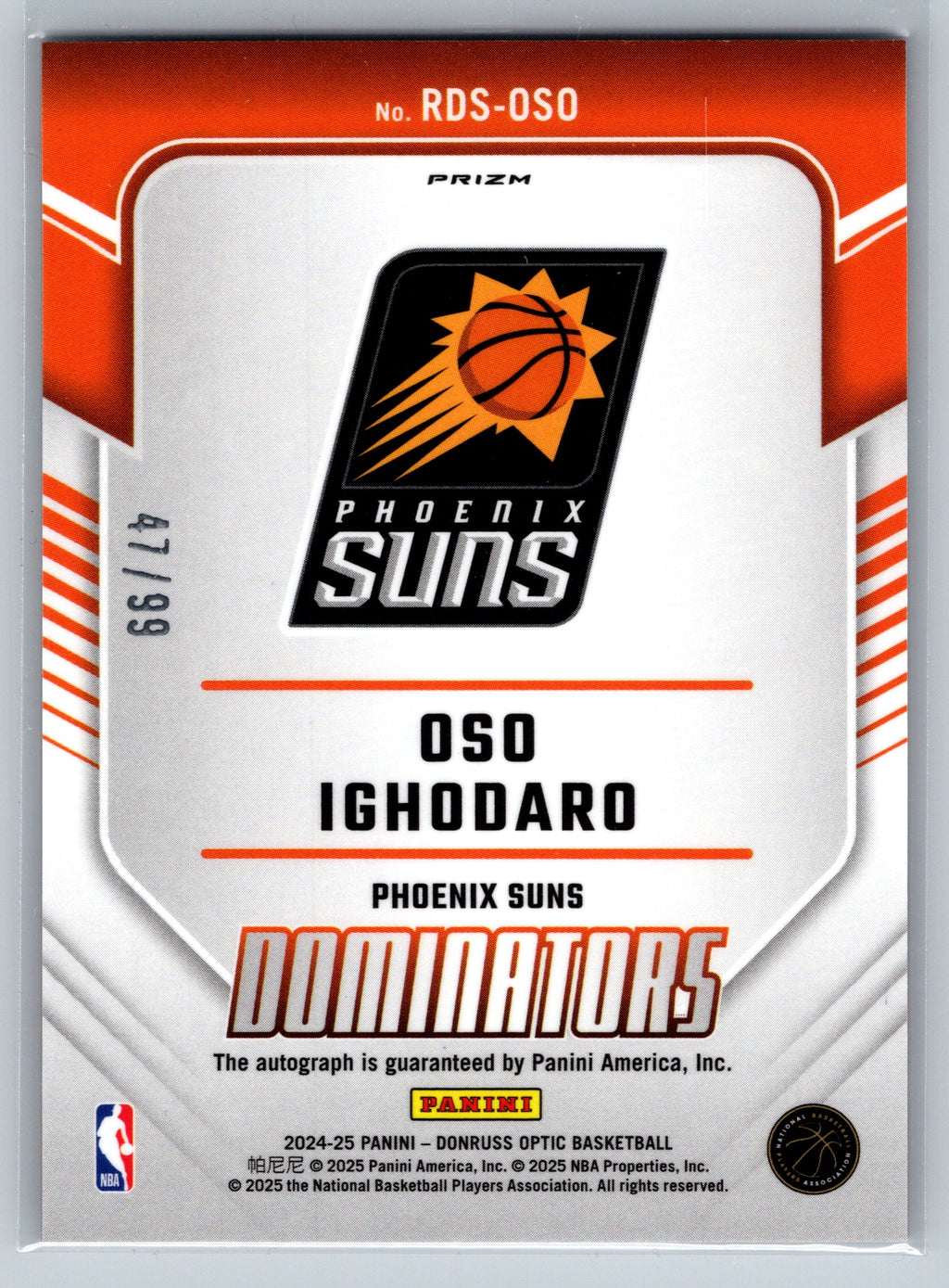 2024 Panini Optic Oso Ighodaro Holo Dominators Rookie Autograph /99 #RDS-OSO