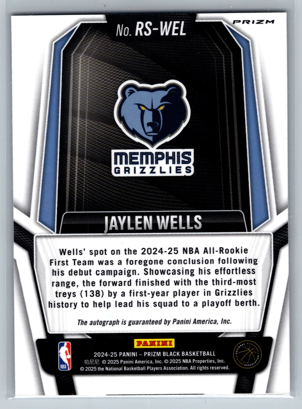 2024 Panini Prizm Jaylen Wells Silver Rookie Autograph #RS-WEL