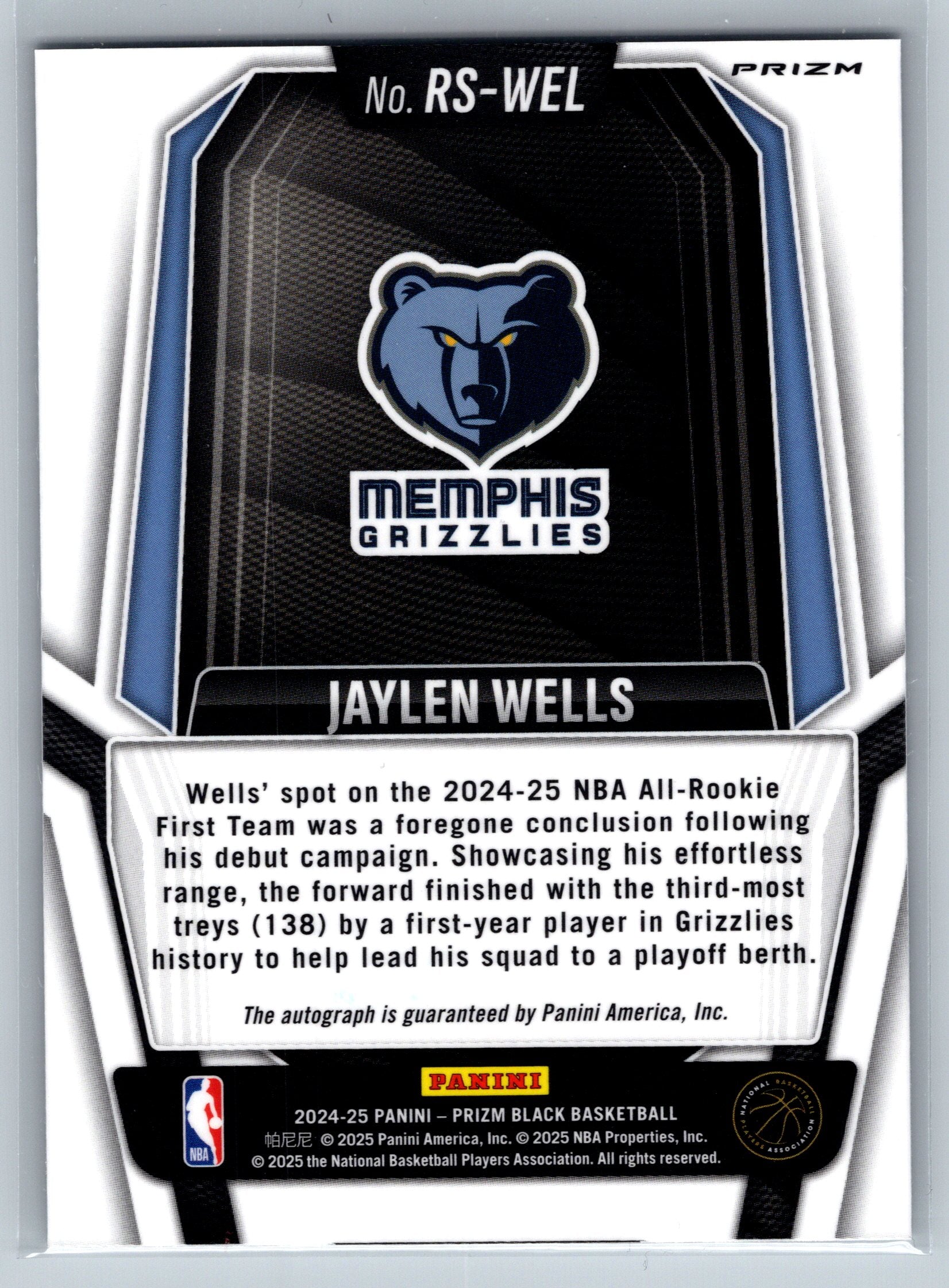 2024 Panini Prizm Jaylen Wells Silver Rookie Autograph #RS-WEL