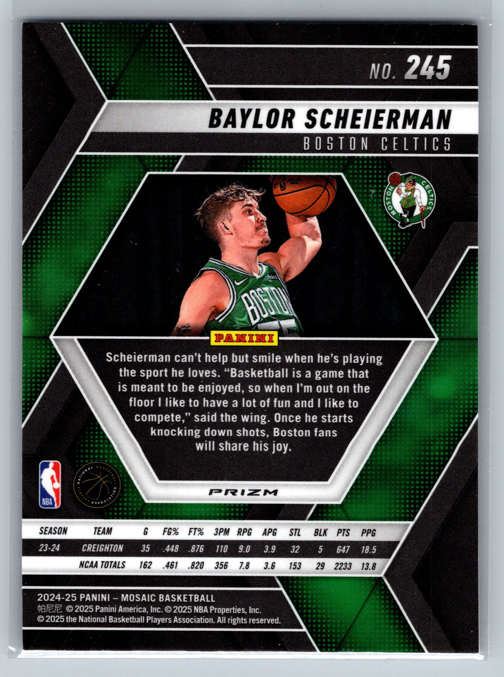2024 Panini Mosaic Baylor Scheirman Hobby Exclusive Rookie Card #245