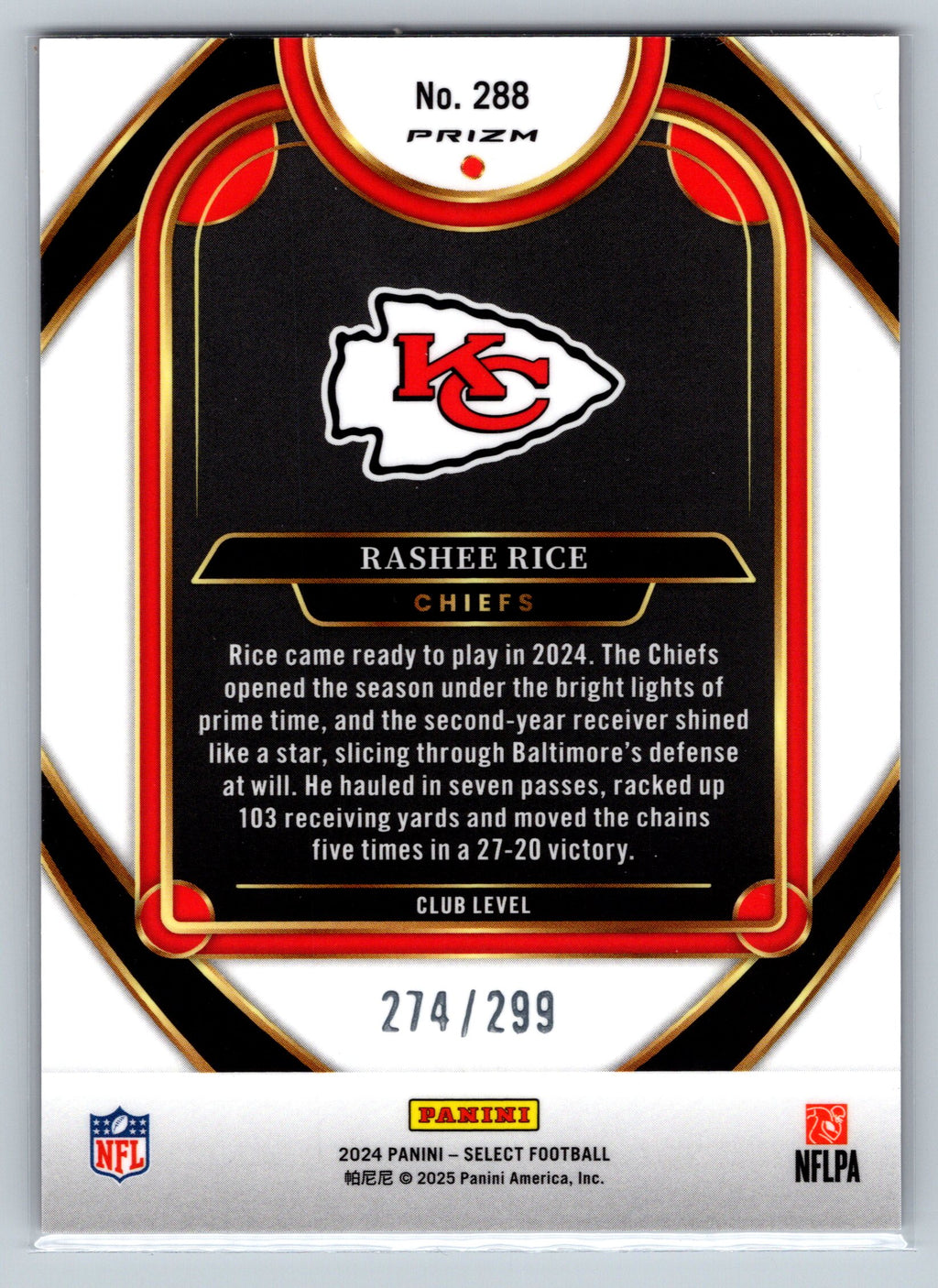 2024 Panini Select Rashee Rice Bronze Club Level /299 #288