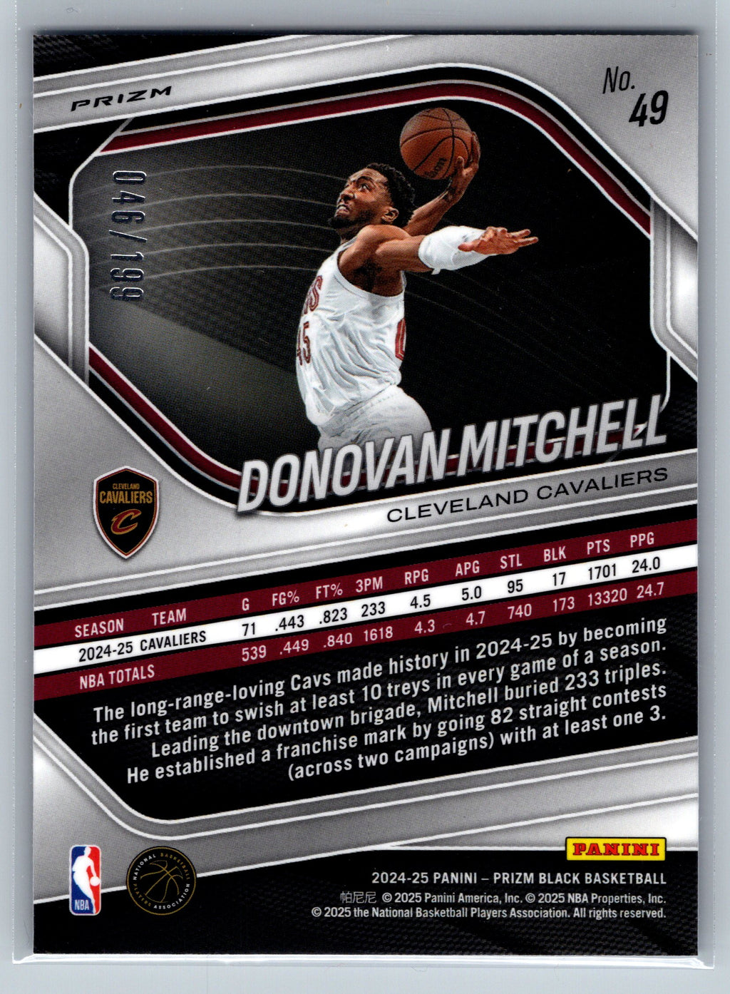 2024 Panini Prizm Black Donovan Mitchell Blue /199 #49