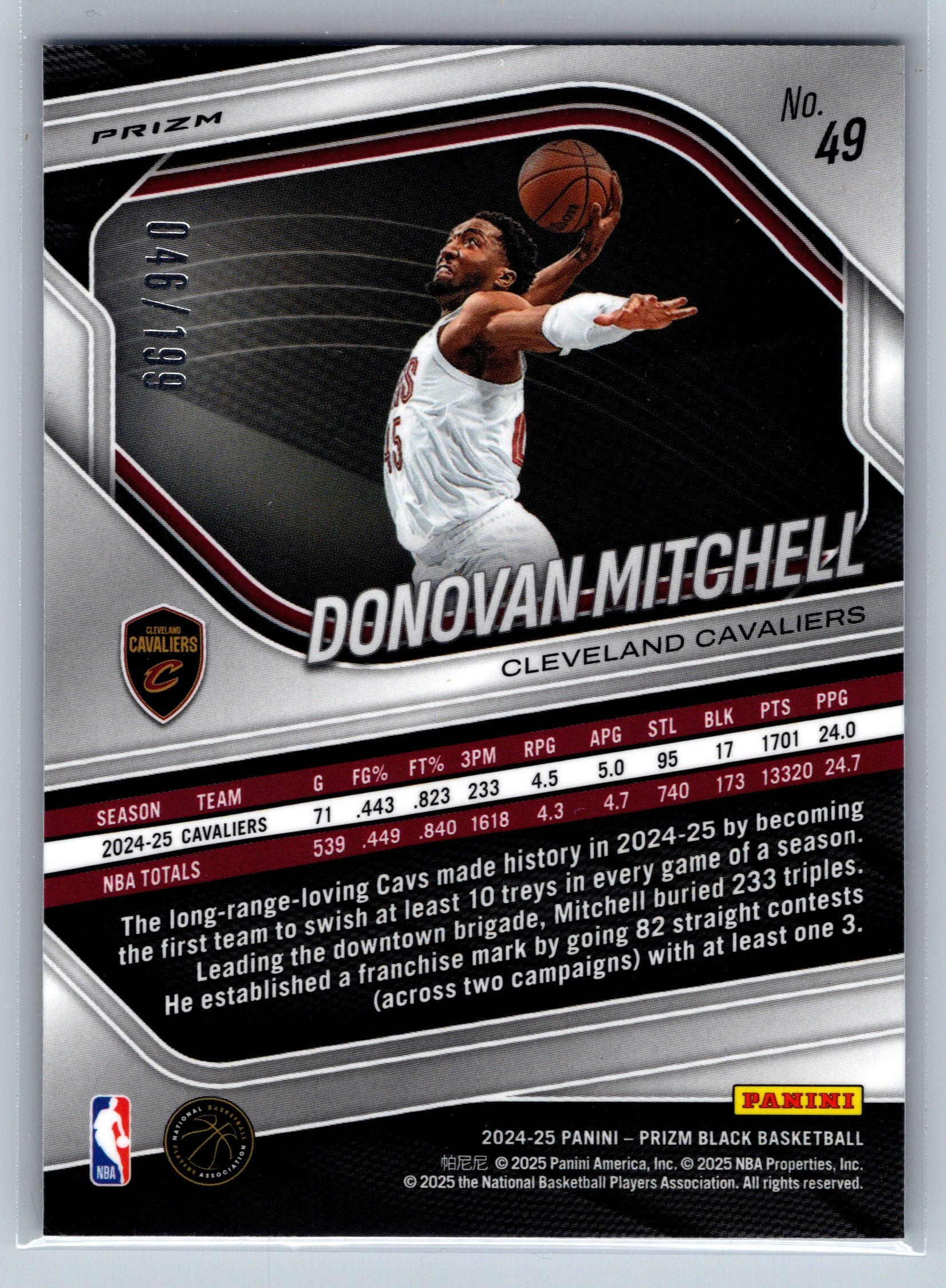 2024 Panini Prizm Black Donovan Mitchell Blue /199 #49