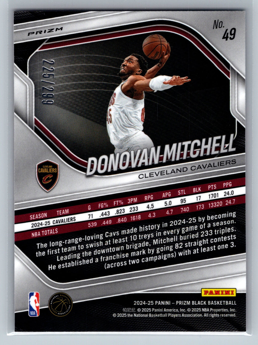 2024 Panini Prizm Black Donovan Mitchell Red /299 #49