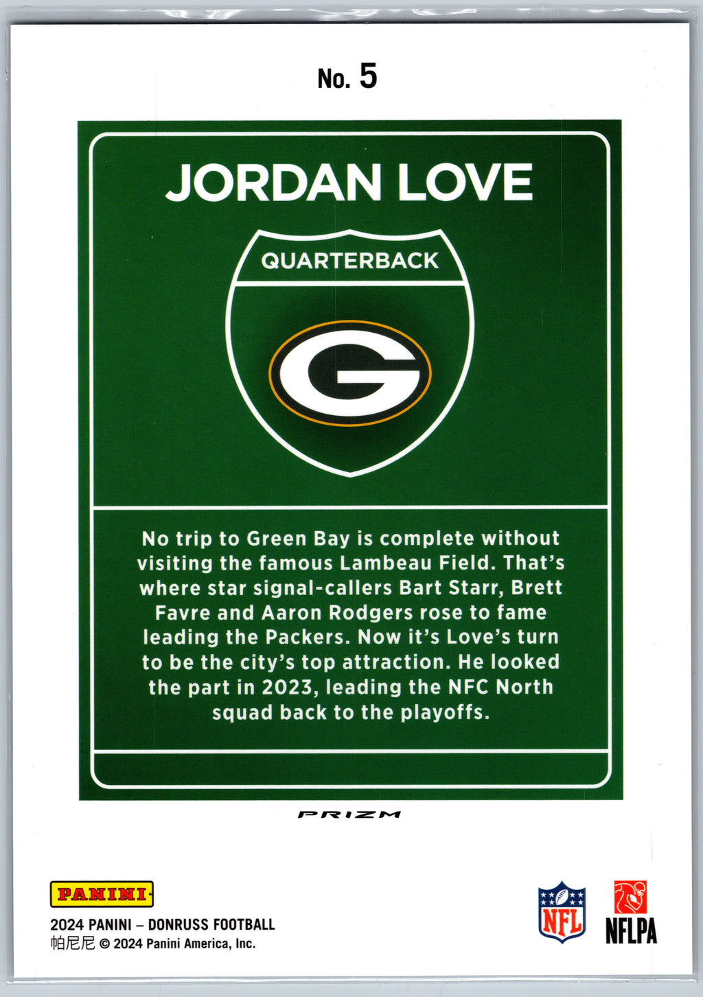2024 Panini Donruss Jordan Love JUMBO Downtown #5