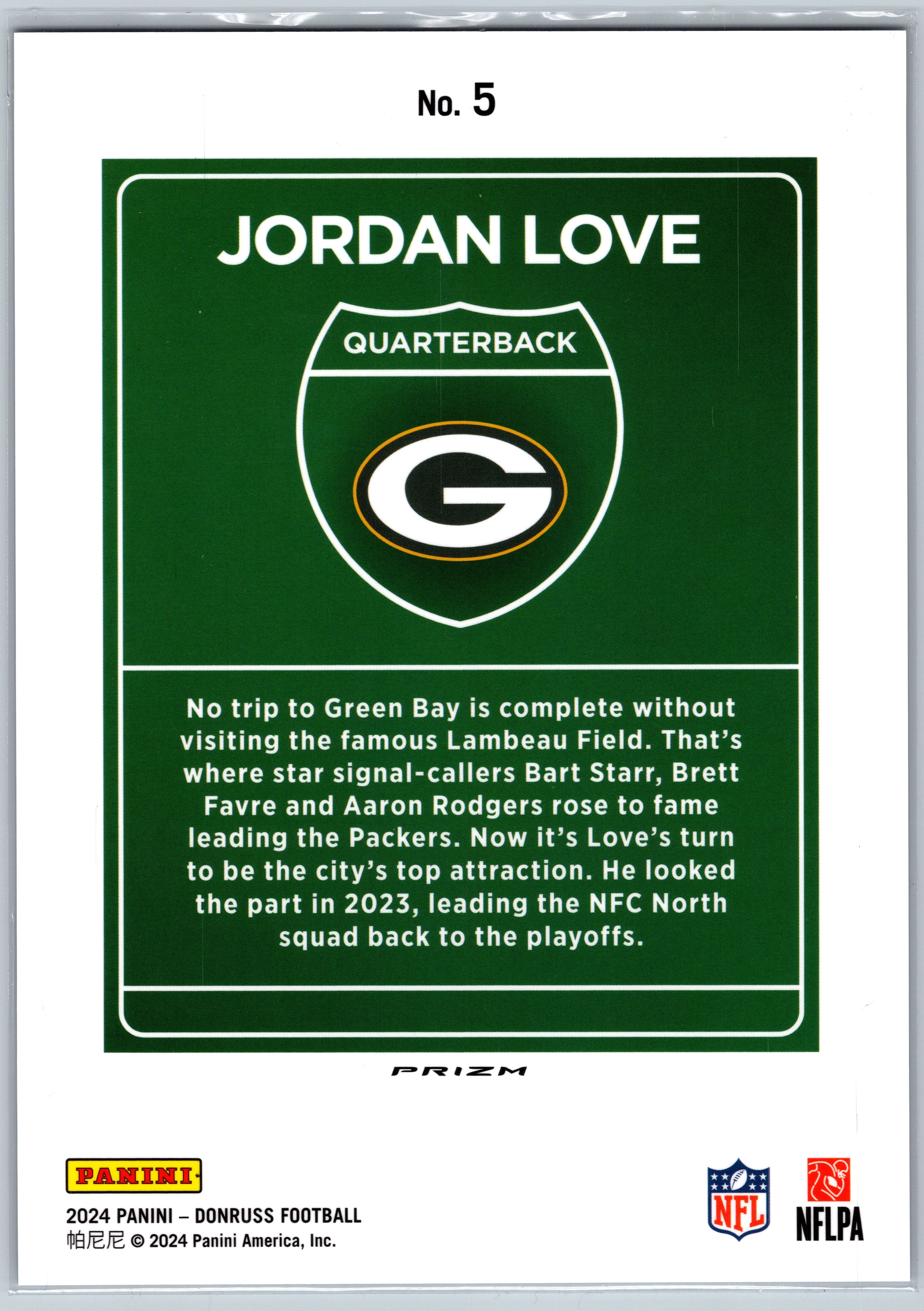 2024 Panini Donruss Jordan Love JUMBO Downtown #5