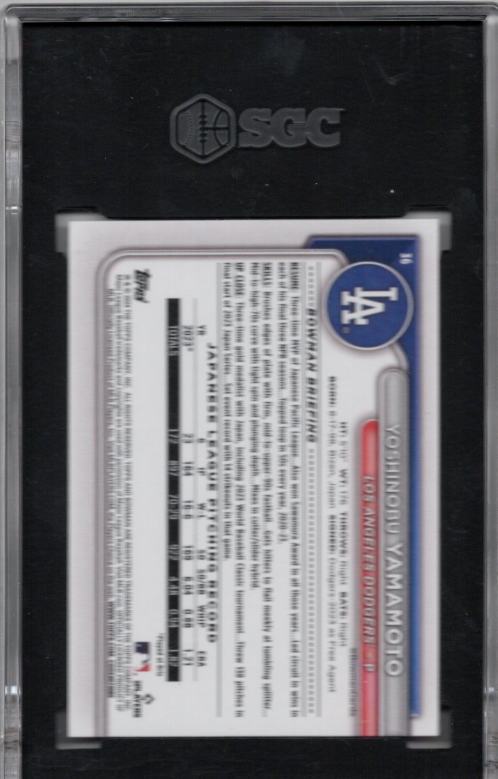 2024 Bowman Yoshinobu Yamamoto SCG 10 Rookie Card #36