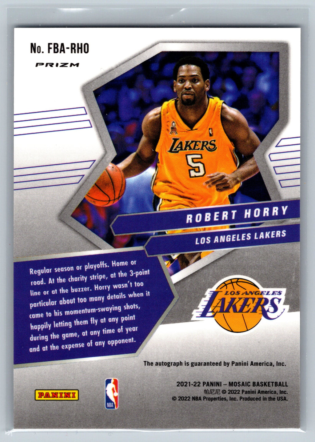 2021 Panini Mosaic Robert Horry Fast Break Autograph #FBA-RHO