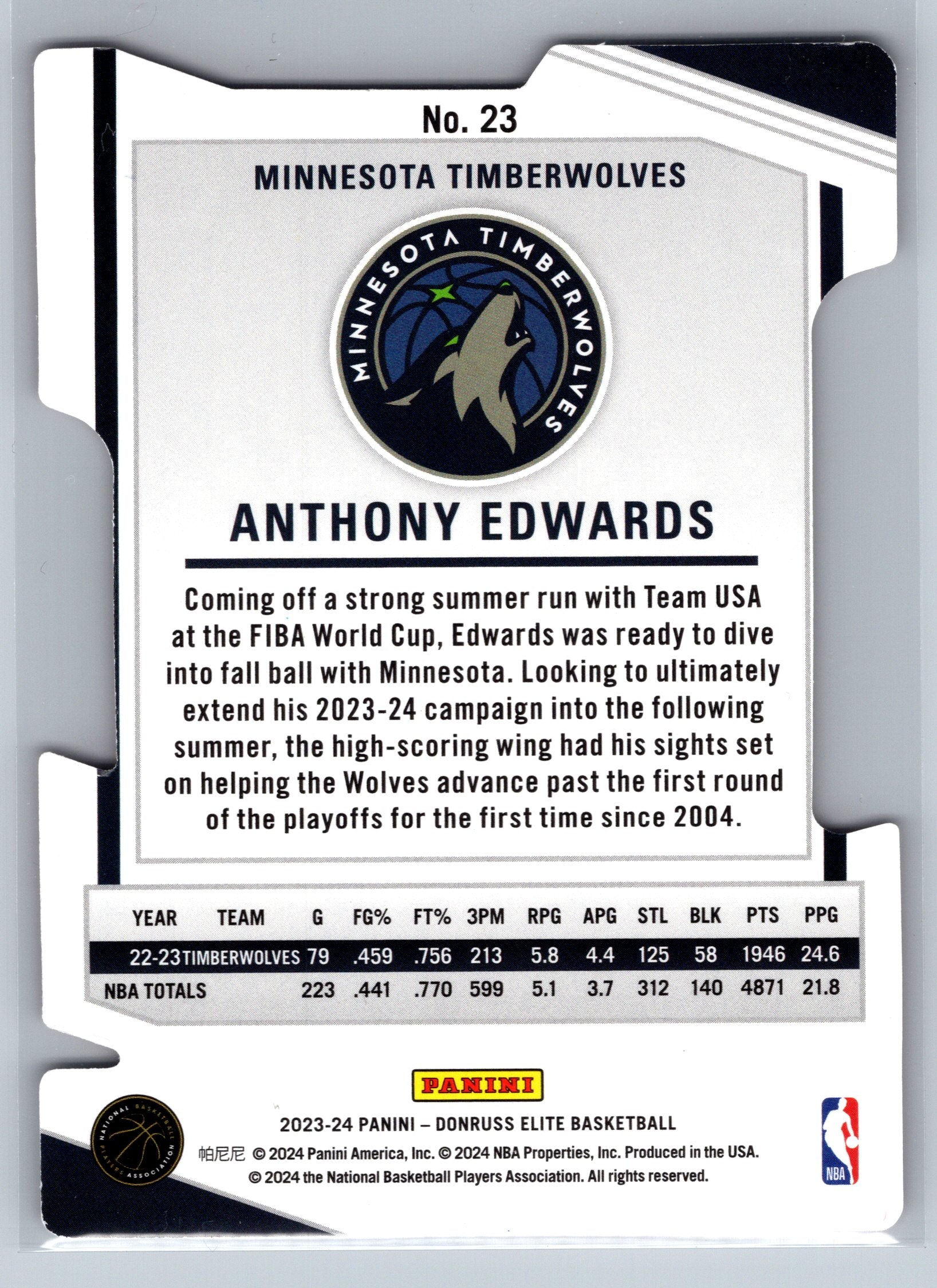 2023 Panini Donruss Elite Anthony Edwards Red Die-Cut /99 #23