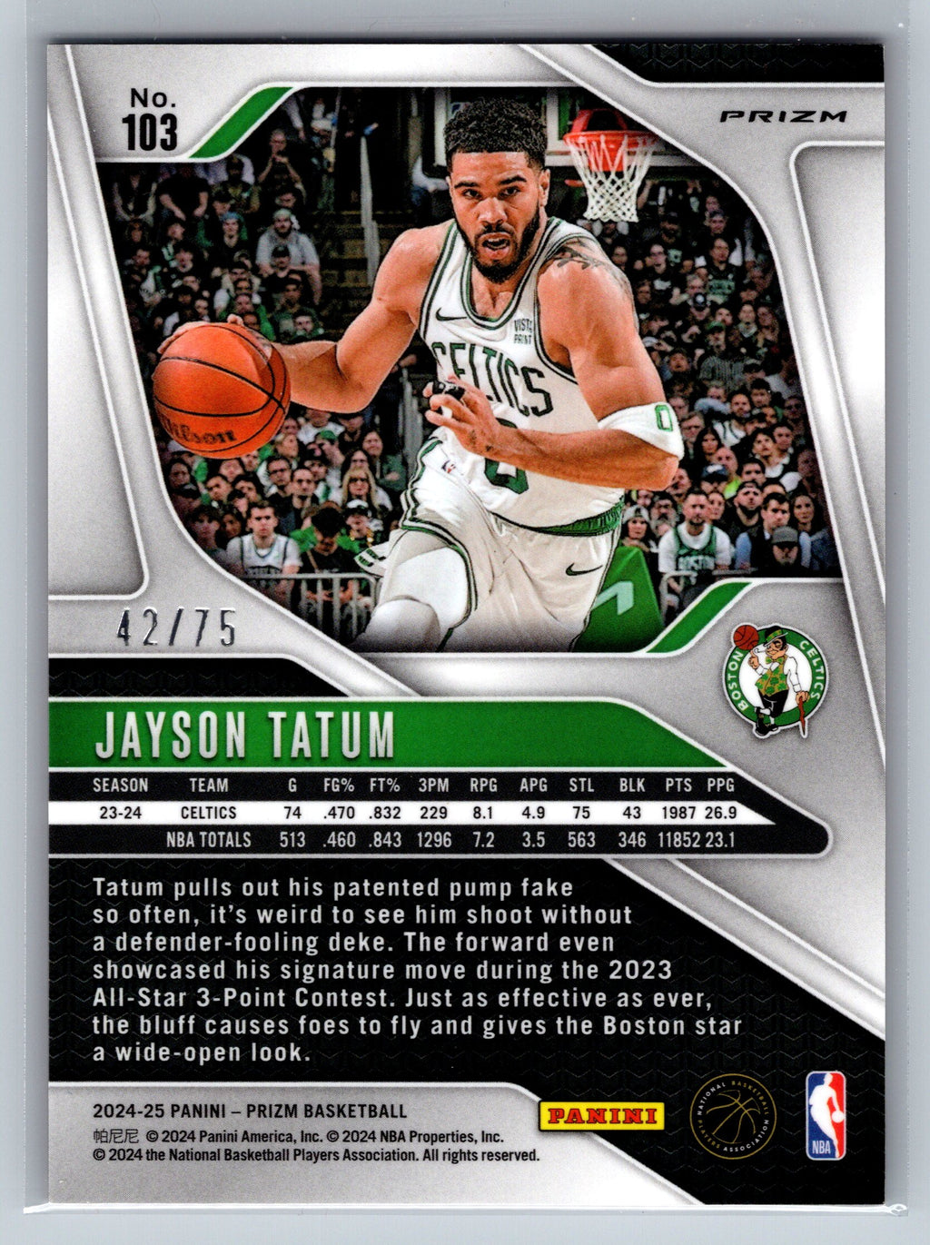 2024 Panini Prizm Jayson Tatum Red Pulsar /75 #103