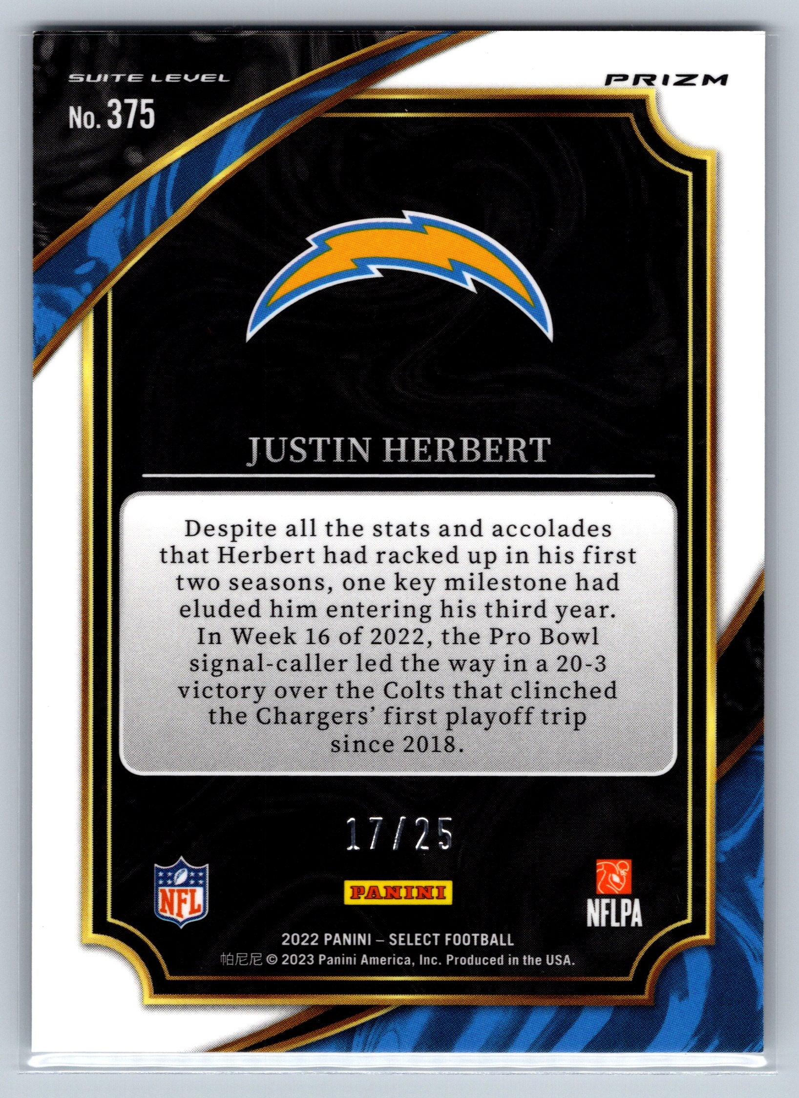 2022 Panini Select Justin Herbert Suite Level Tie-Die /25 #375