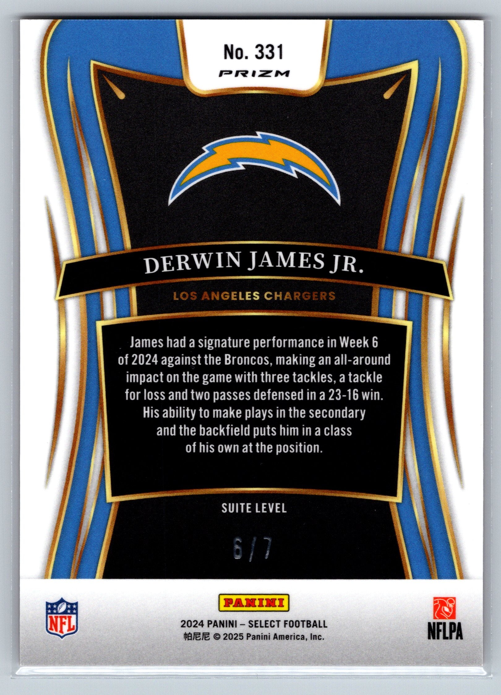 2024 Panini Select Derwin James Jr. FOTL Suite Level /7 #331