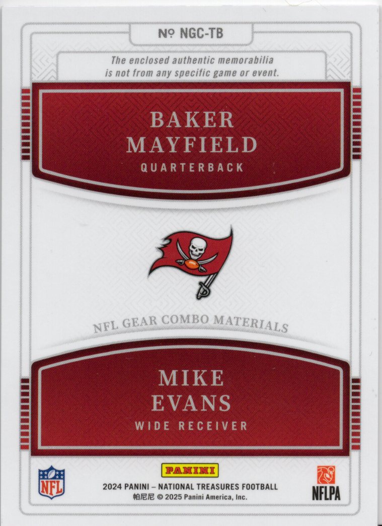 2024 Panini National Treasures Baker Mayfield/Mike Evans Patch Card /99 #NGC-TB