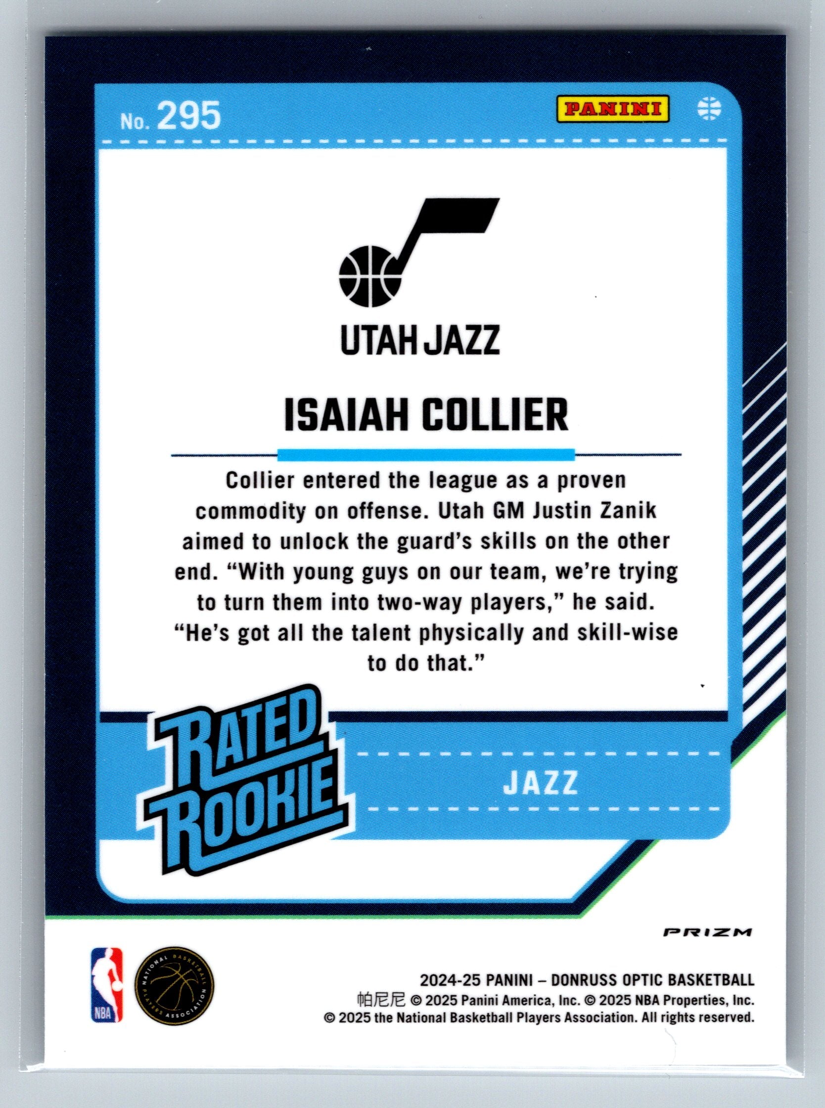 2024 Panini Optic Isaiah Collier Holo Rookie Card #295